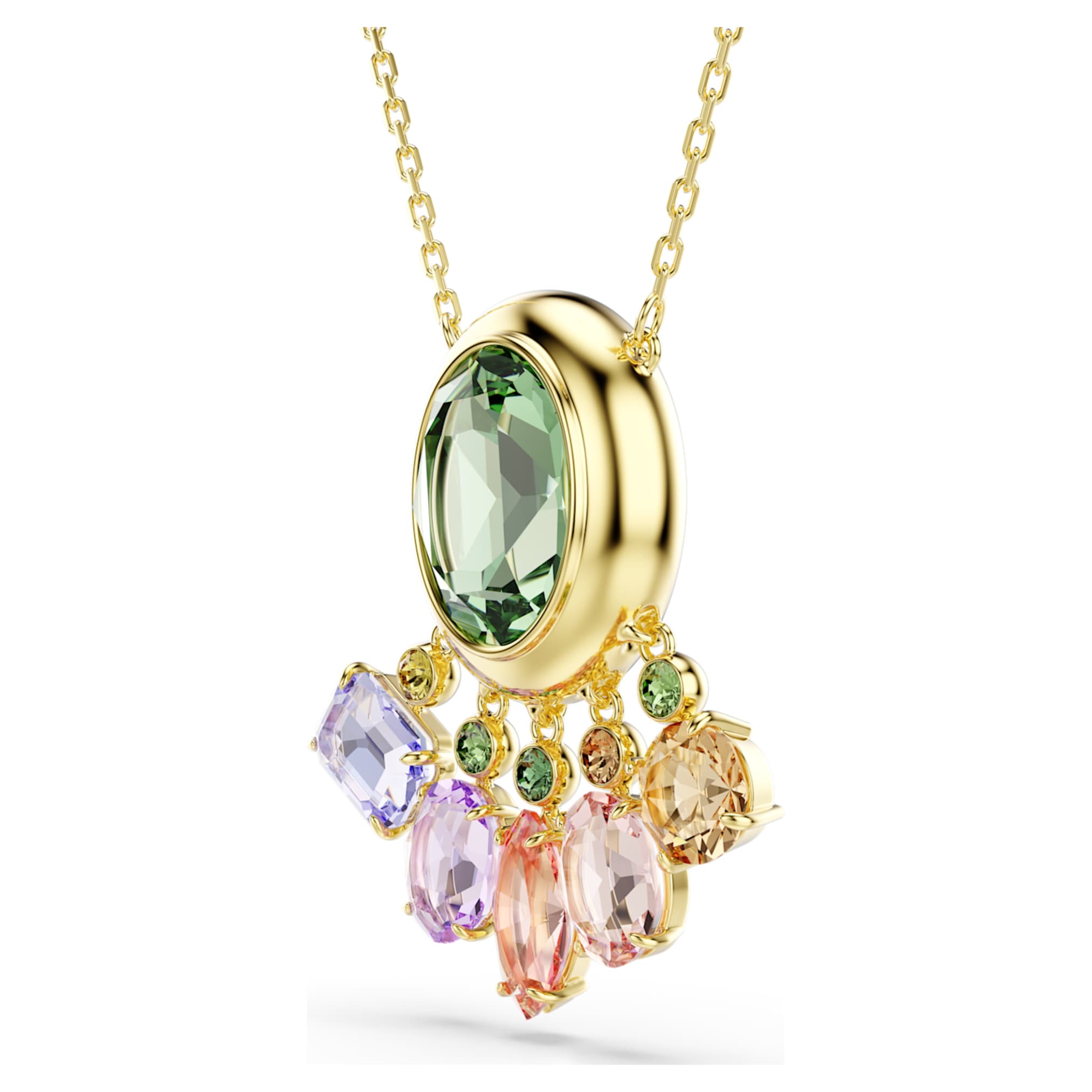 Swarovski Gema pendant Mixed cuts, Dangling crystals, Multicolored, 18K gold finish