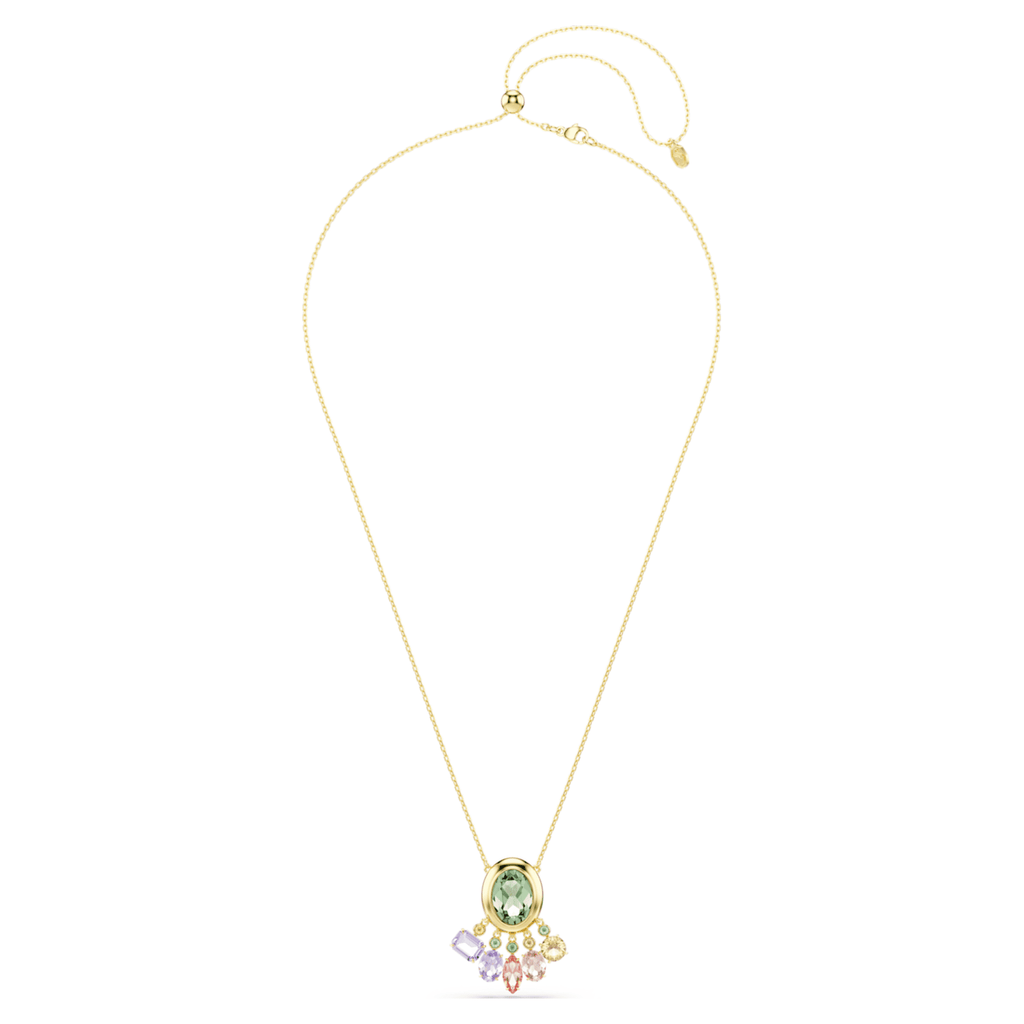 Swarovski Gema pendant Mixed cuts, Dangling crystals, Multicolored, 18K gold finish