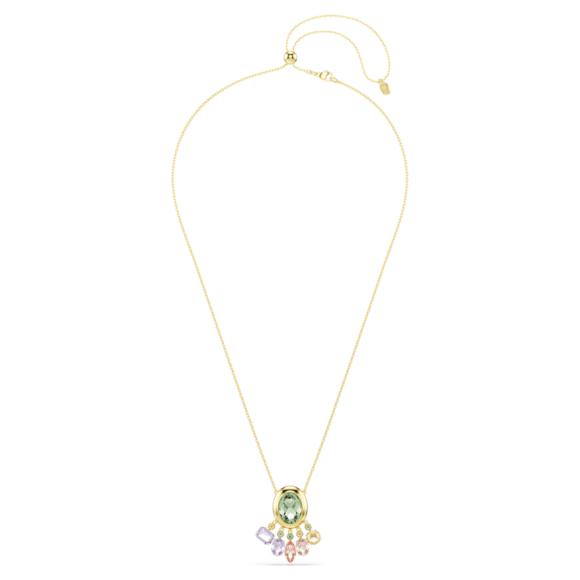 Swarovski Gema pendant Mixed cuts, Dangling crystals, Multicolored, 18K gold finish