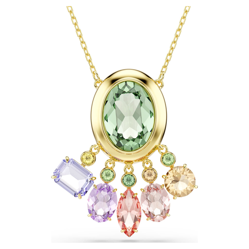 Swarovski Gema pendant Mixed cuts, Dangling crystals, Multicolored, 18K gold finish