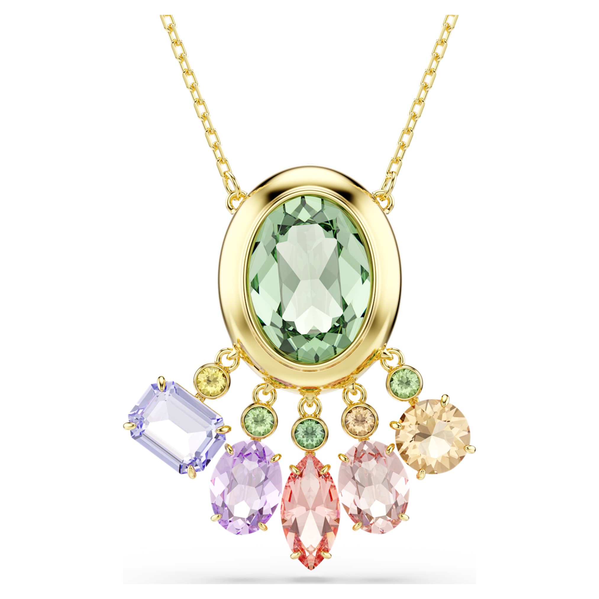 Swarovski Gema pendant Mixed cuts, Dangling crystals, Multicolored, 18K gold finish