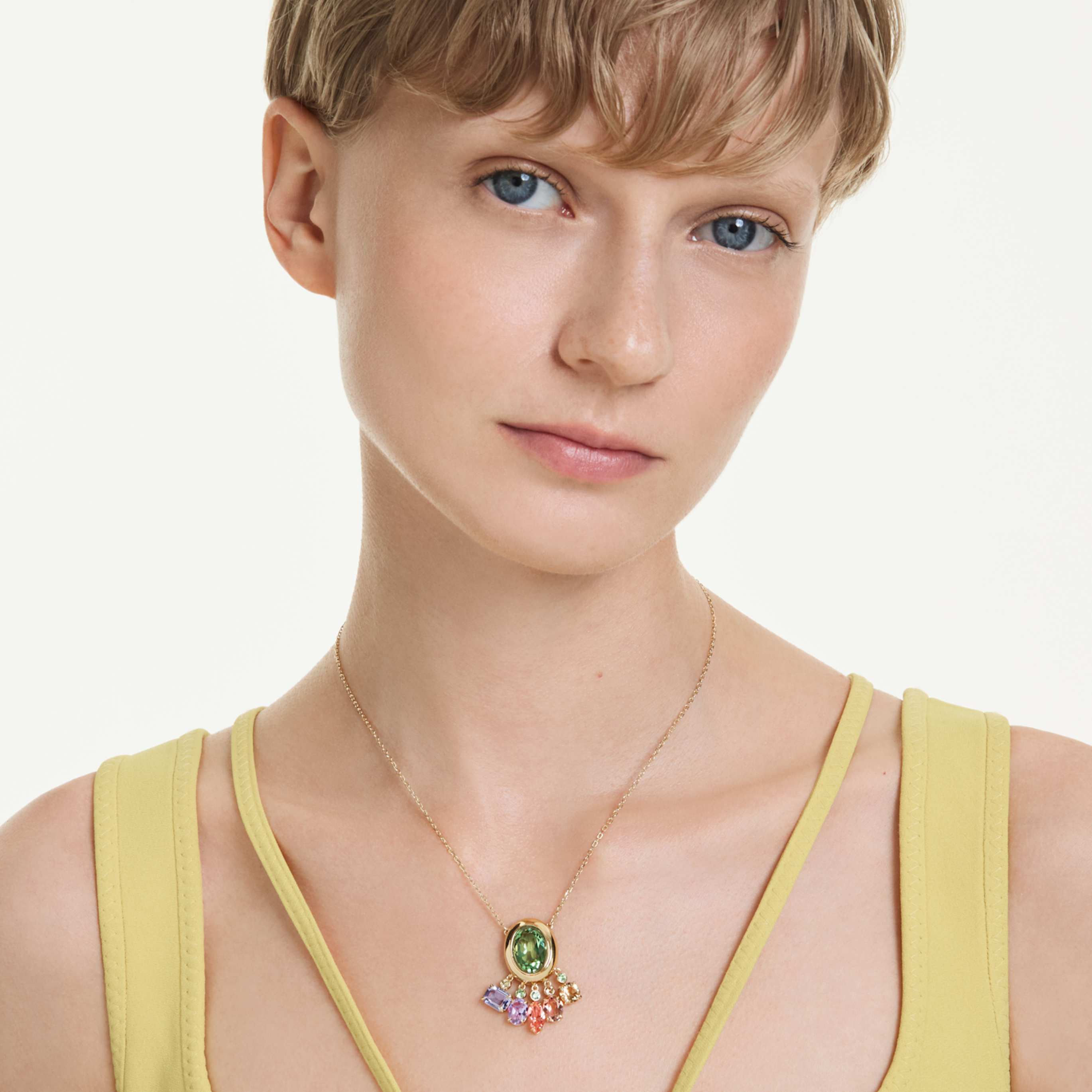 Swarovski Gema pendant Mixed cuts, Dangling crystals, Multicolored, 18K gold finish