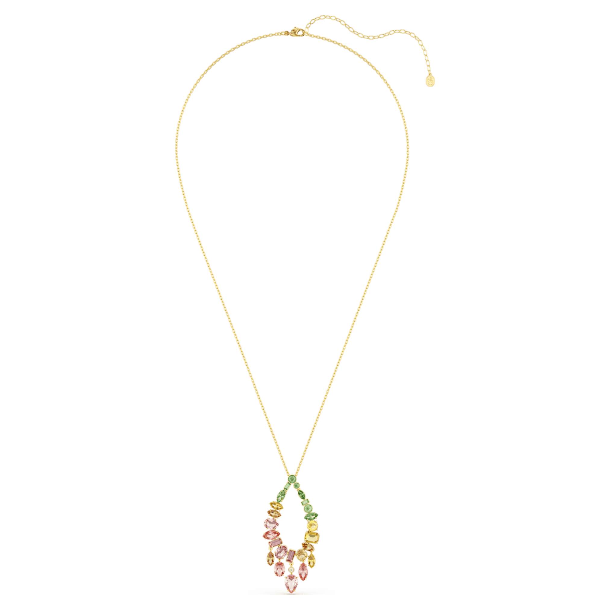 Swarovski Gema pendant Mixed cuts, Multicolored, 18K gold finish