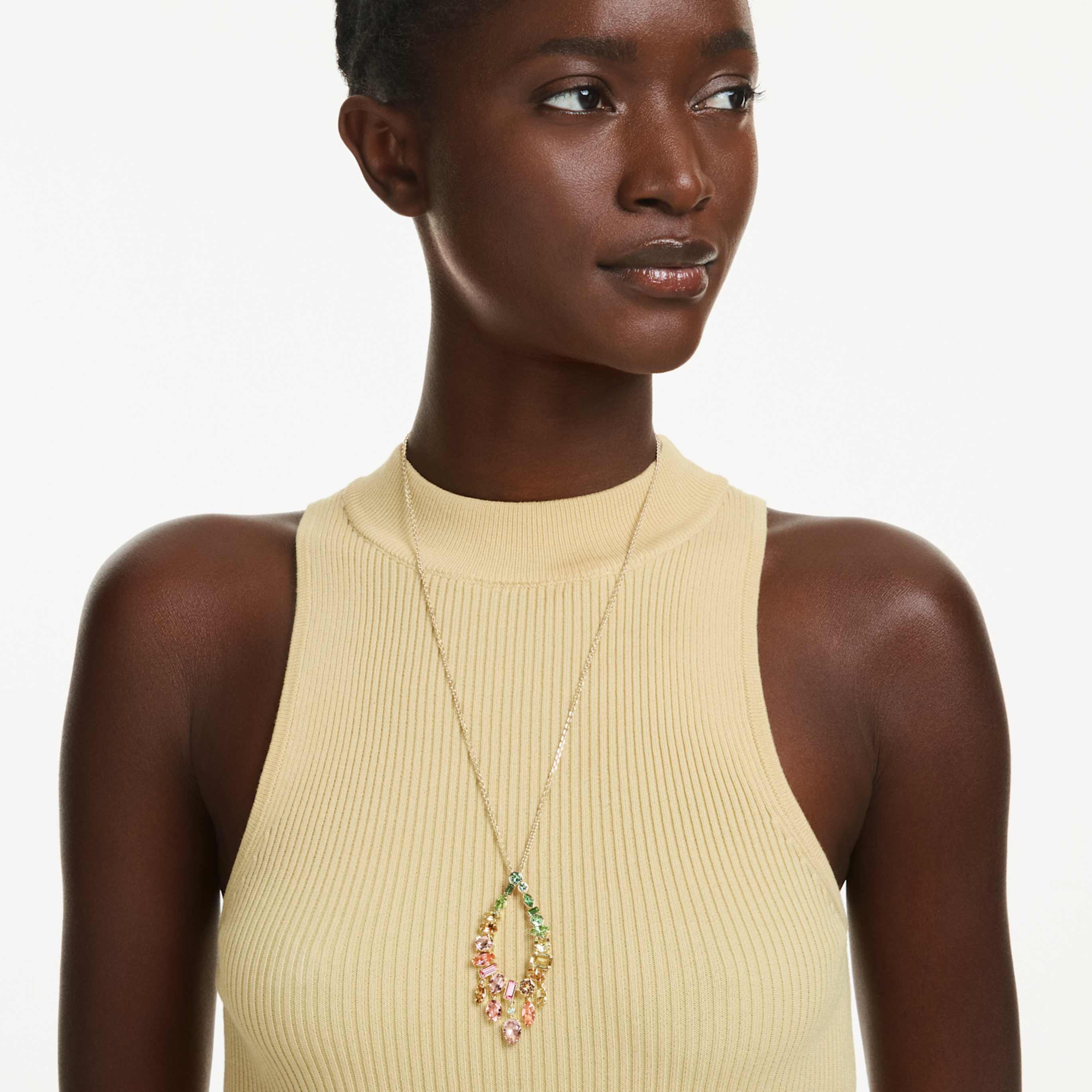 Swarovski Gema pendant Mixed cuts, Multicolored, 18K gold finish