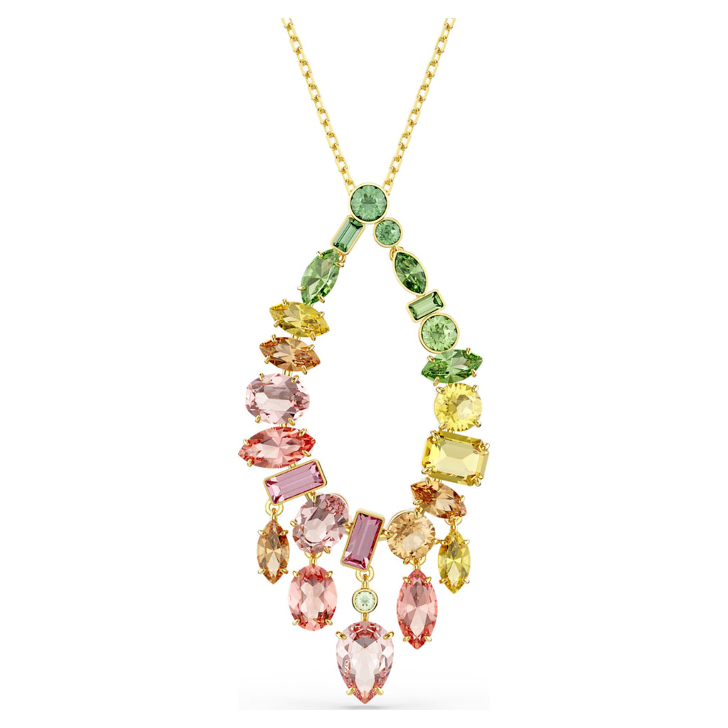Swarovski Gema pendant Mixed cuts, Multicolored, 18K gold finish