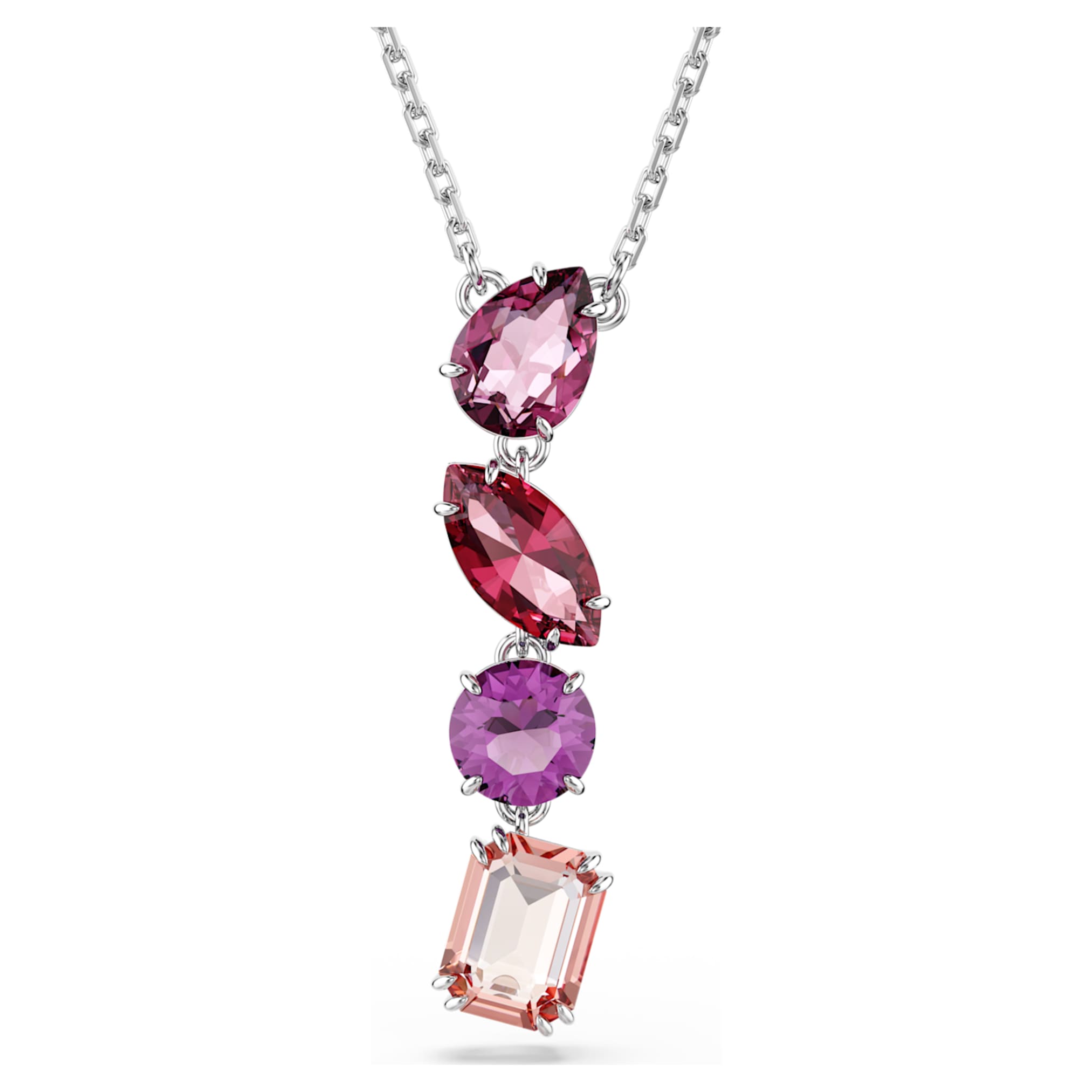 Swarovski Gema pendant Mixed cuts, Pink, Rhodium plated