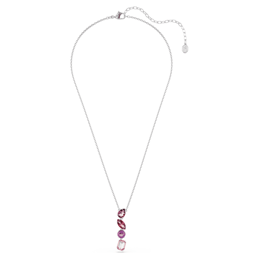 Swarovski Gema pendant Mixed cuts, Pink, Rhodium plated