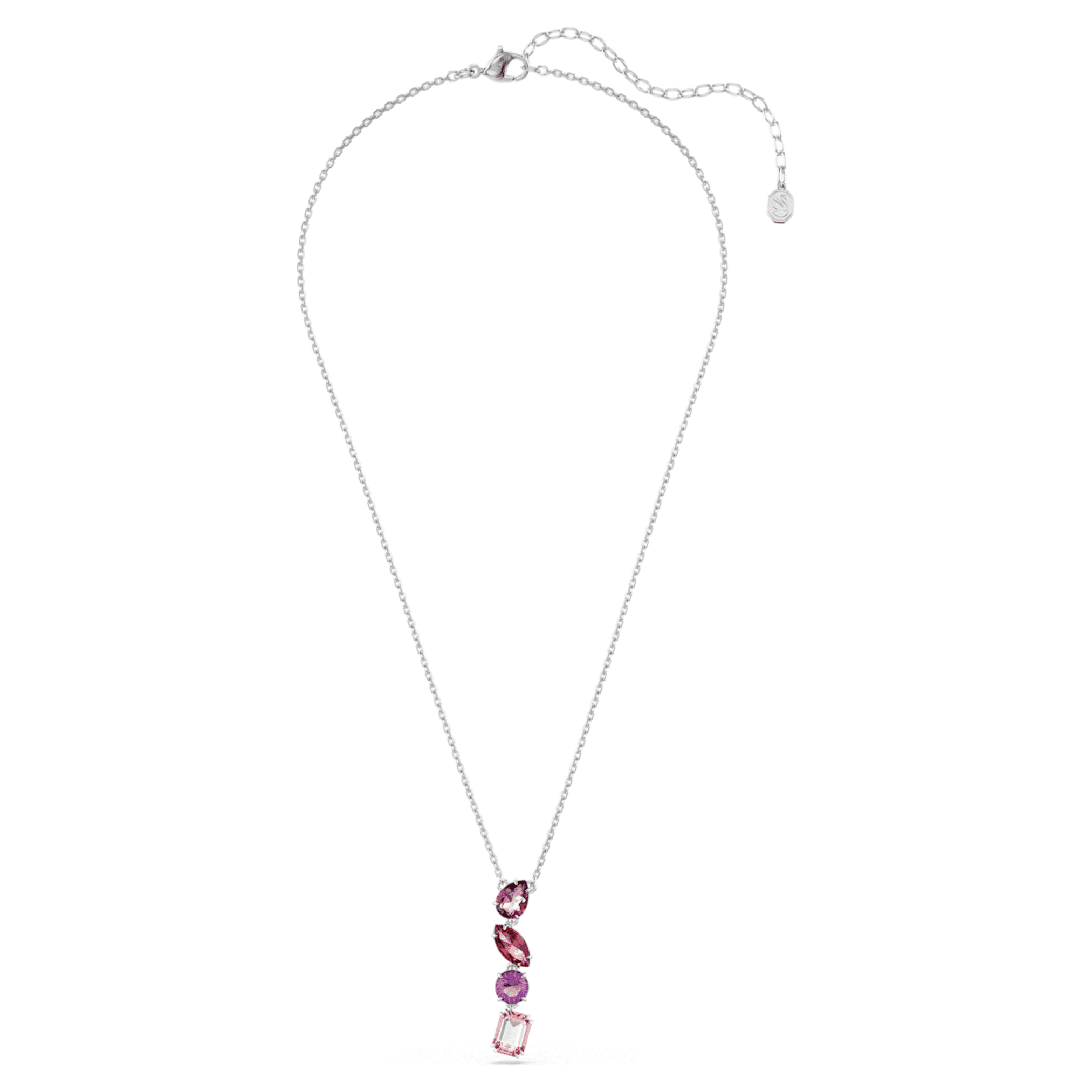 Swarovski Gema pendant Mixed cuts, Pink, Rhodium plated
