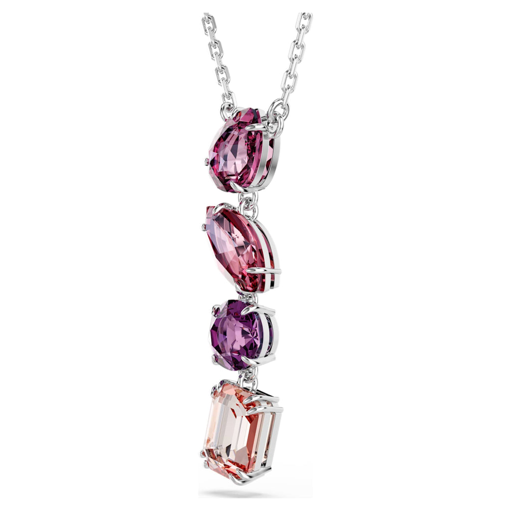 Swarovski Gema pendant Mixed cuts, Pink, Rhodium plated