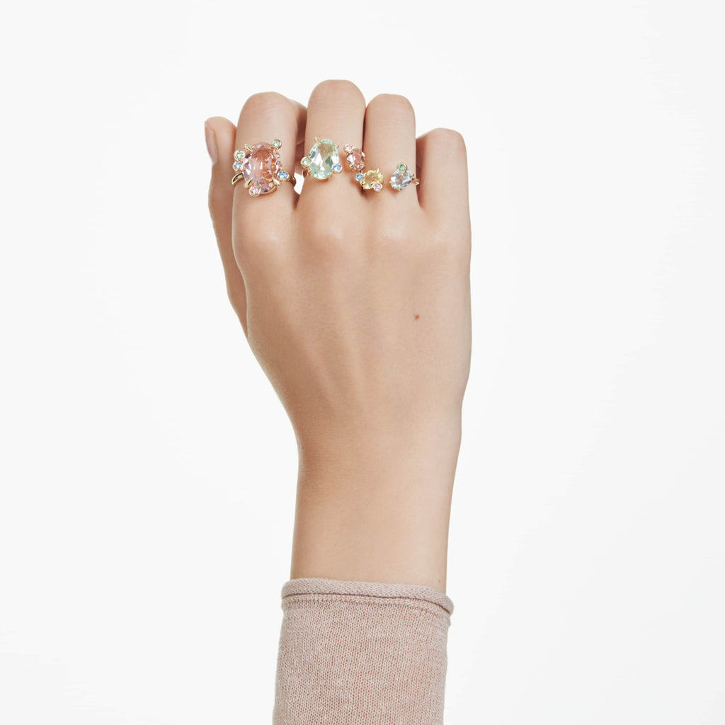 Swarovski Gema ring Set (3), Mixed cuts, Multicolored, 18K gold finish