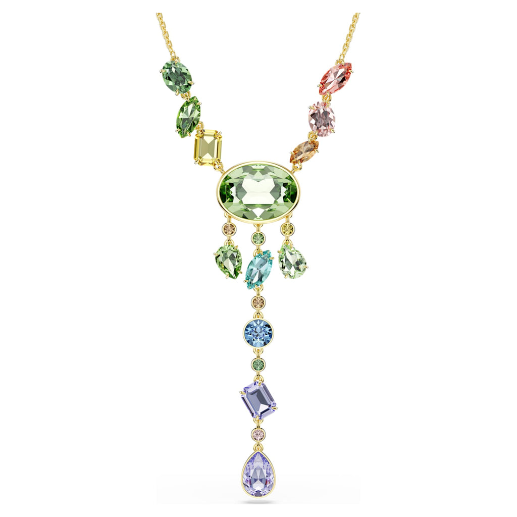 Swarovski Gema Y necklace Mixed cuts, Multicolored, 18K gold finish