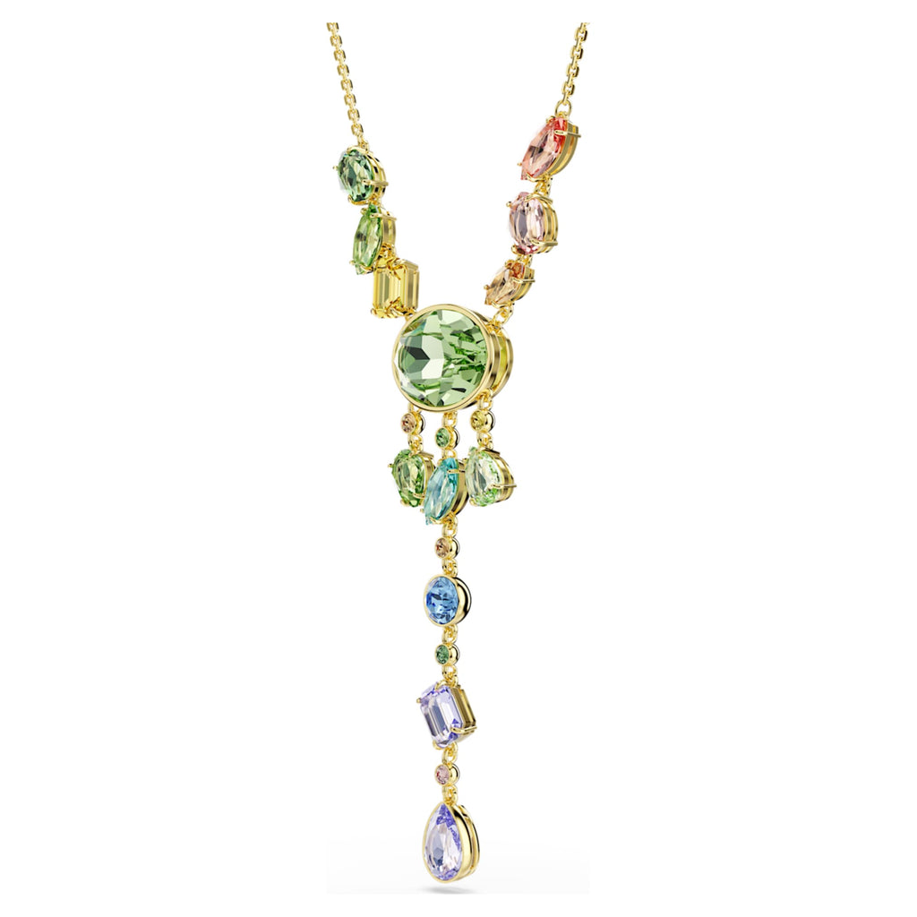Swarovski Gema Y necklace Mixed cuts, Multicolored, 18K gold finish