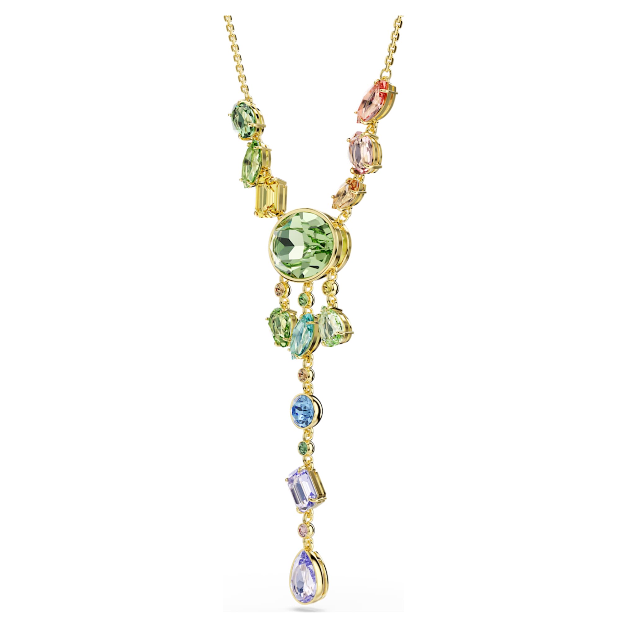 Swarovski Gema Y necklace Mixed cuts, Multicolored, 18K gold finish