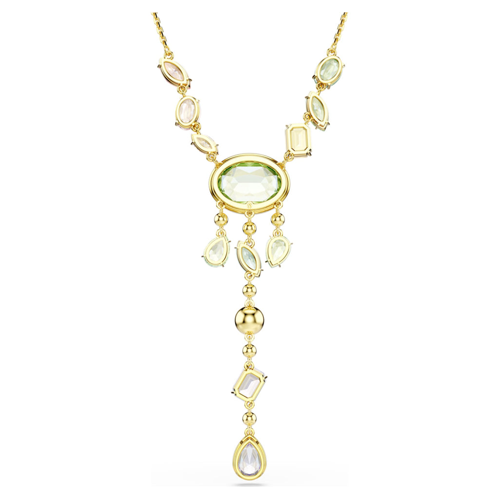 Swarovski Gema Y necklace Mixed cuts, Multicolored, 18K gold finish