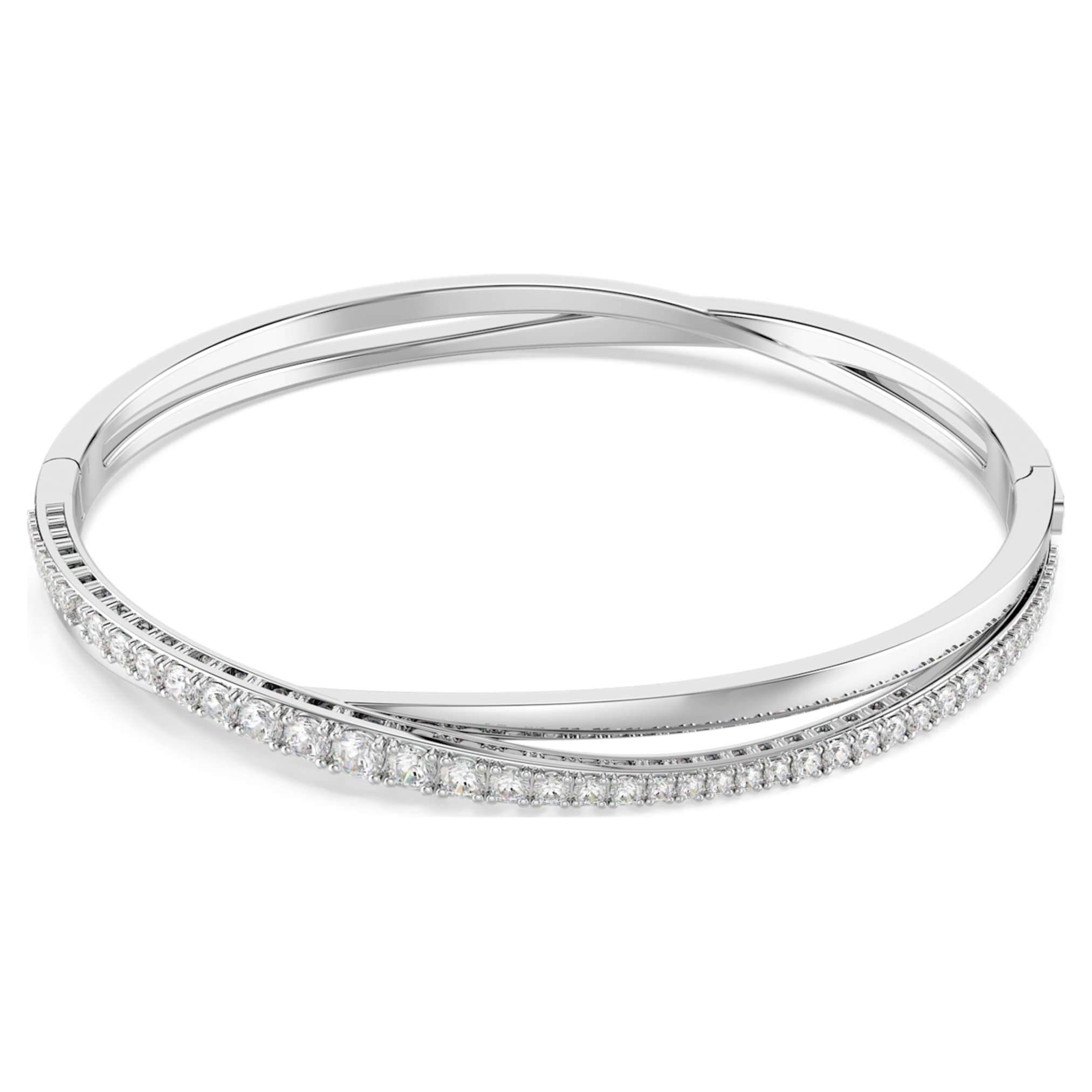 Swarovski Hyperbola bangle Round cut, White, Rhodium plated