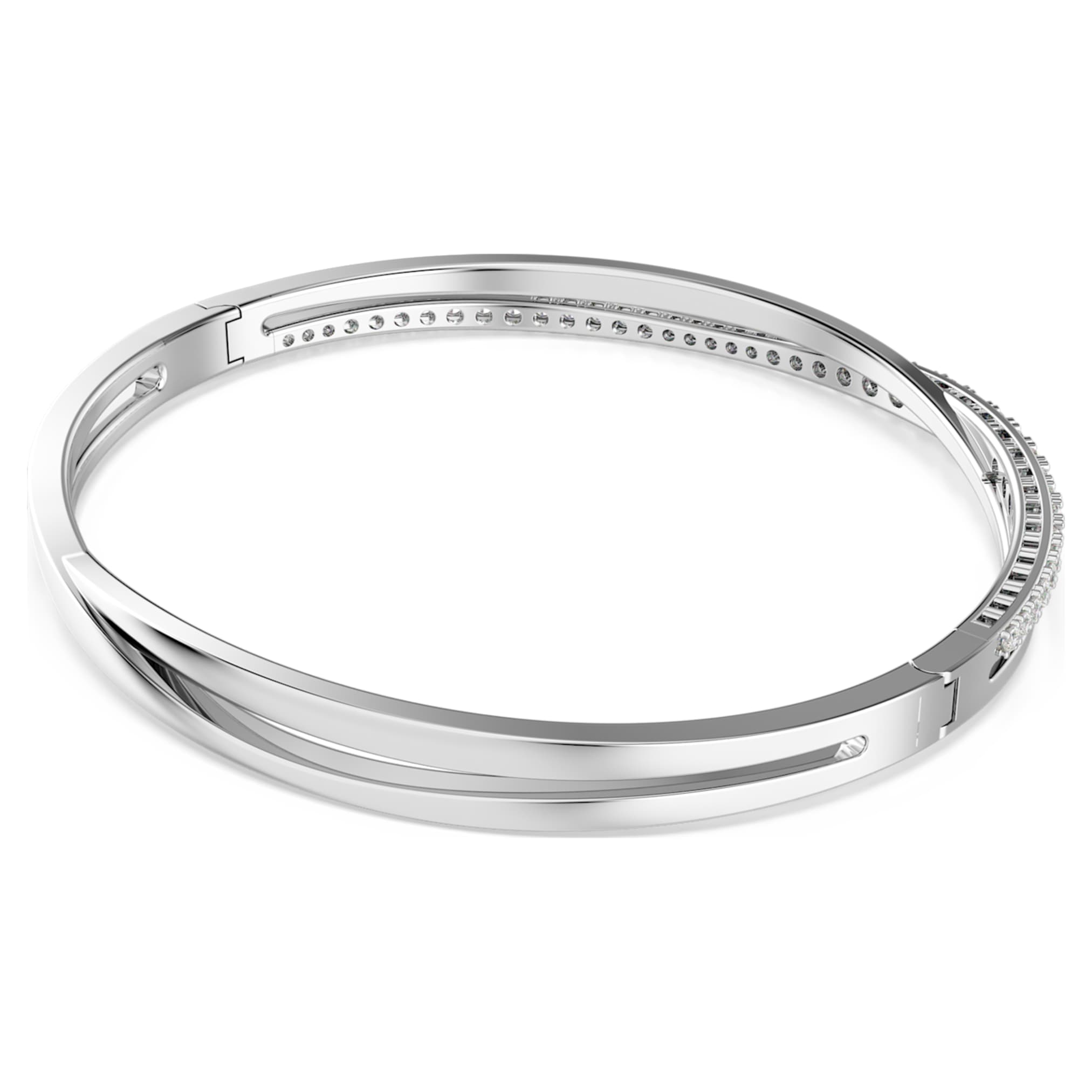 Swarovski Hyperbola bangle Round cut, White, Rhodium plated