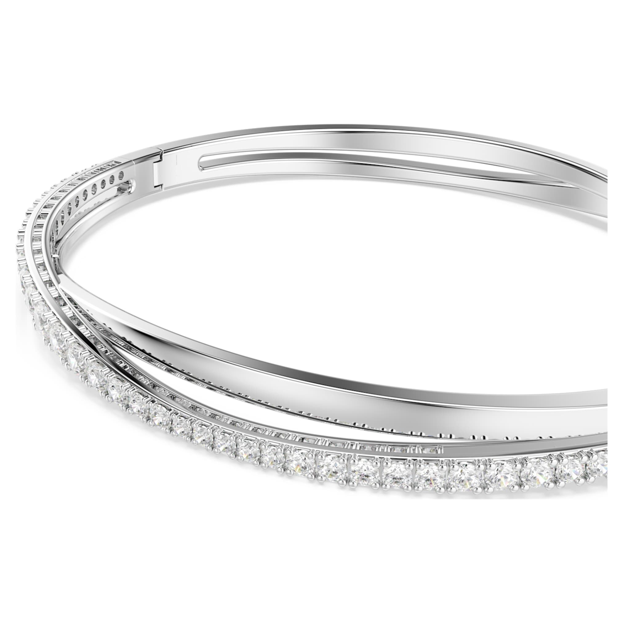 Swarovski Hyperbola bangle Round cut, White, Rhodium plated