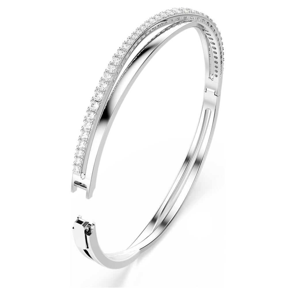 Swarovski Hyperbola bangle Round cut, White, Rhodium plated