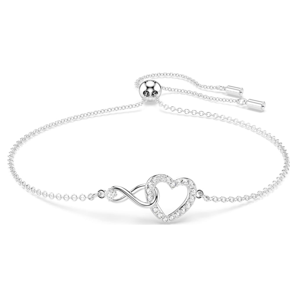 Swarovski Hyperbola bracelet Infinity and heart, White, Rhodium plated