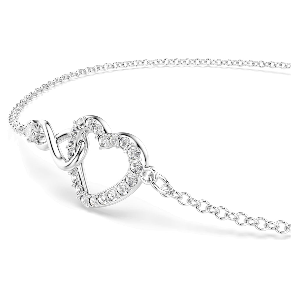 Swarovski Hyperbola bracelet Infinity and heart, White, Rhodium plated