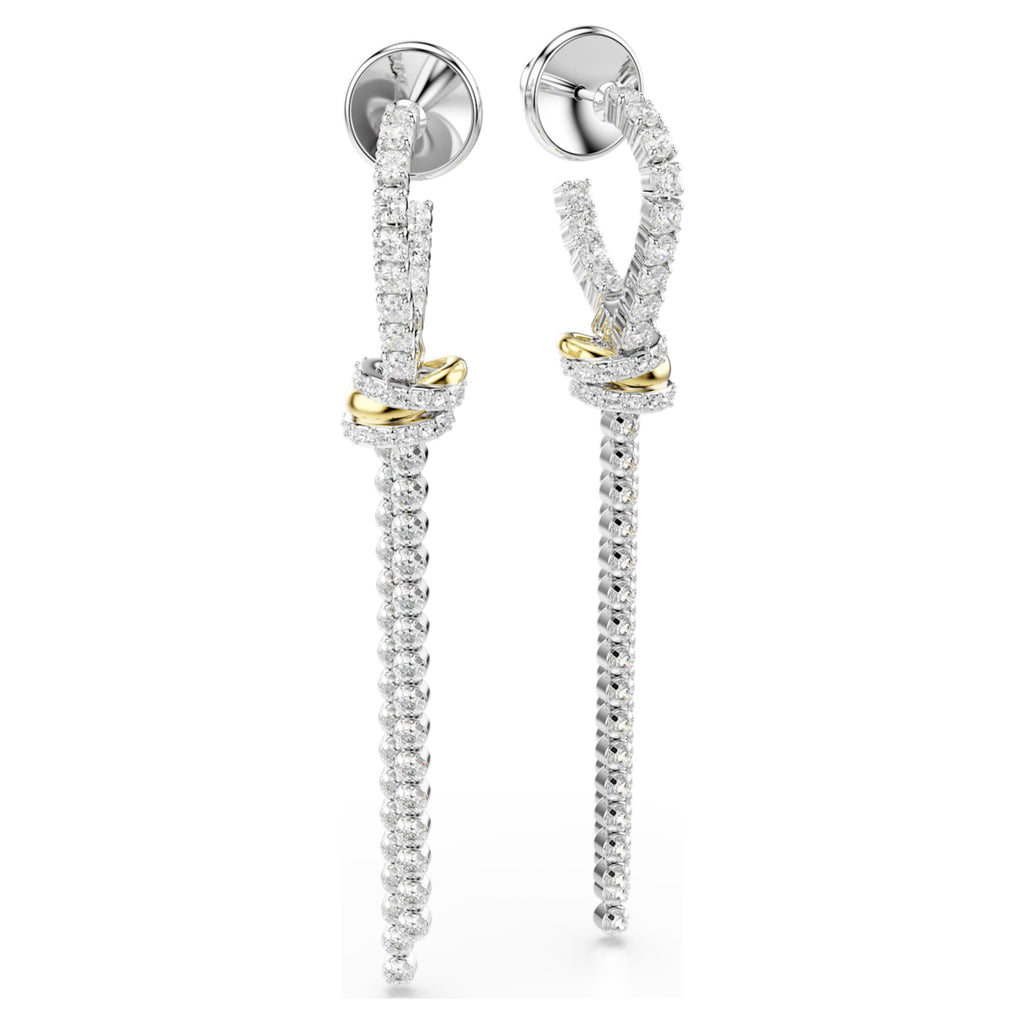 Swarovski Hyperbola drop earrings Round cut, Knot, White, Mixed metal finish