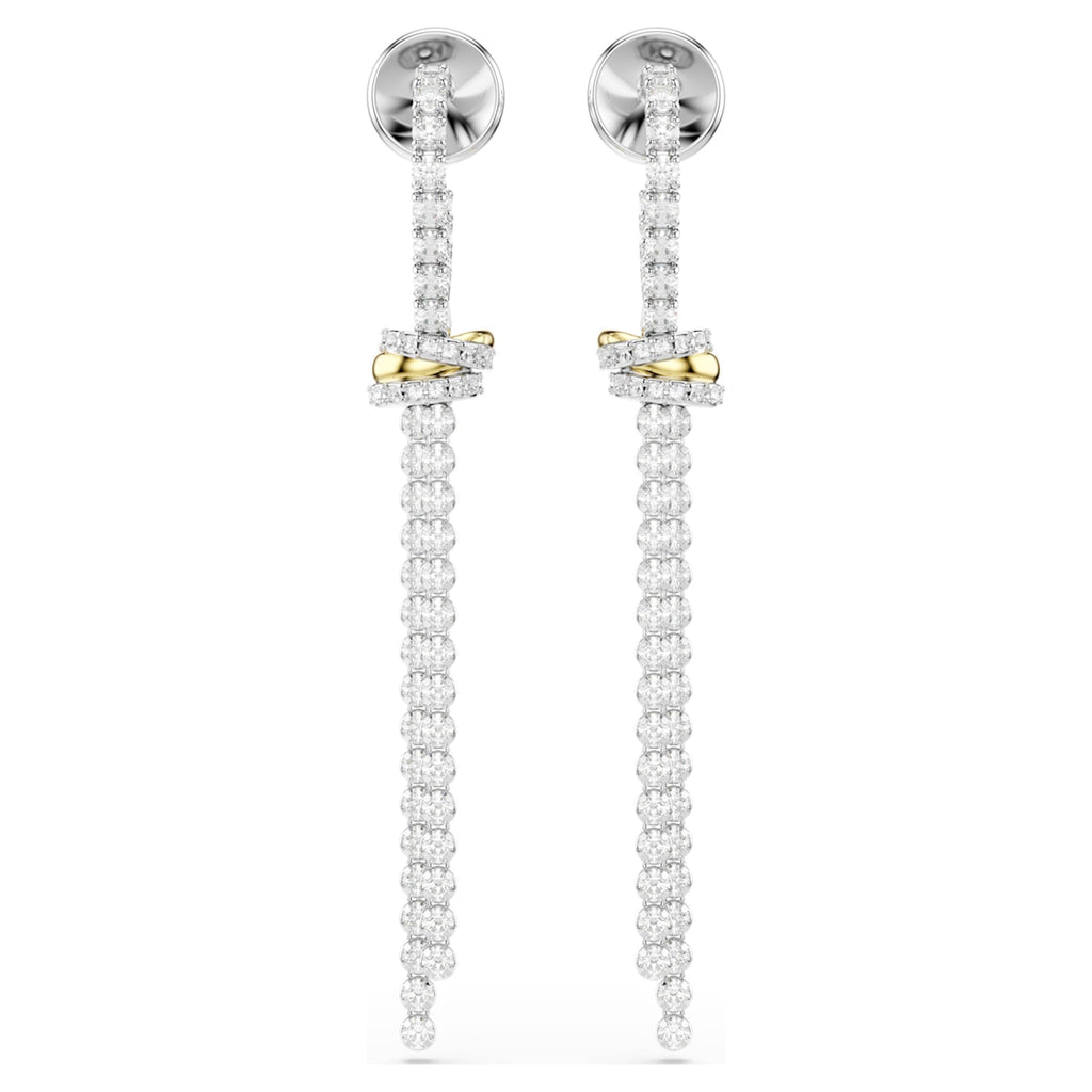 Swarovski Hyperbola drop earrings Round cut, Knot, White, Mixed metal finish