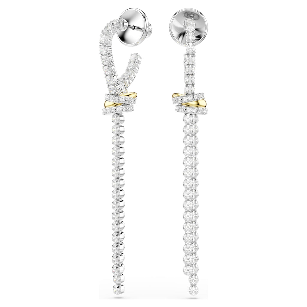Swarovski Hyperbola drop earrings Round cut, Knot, White, Mixed metal finish