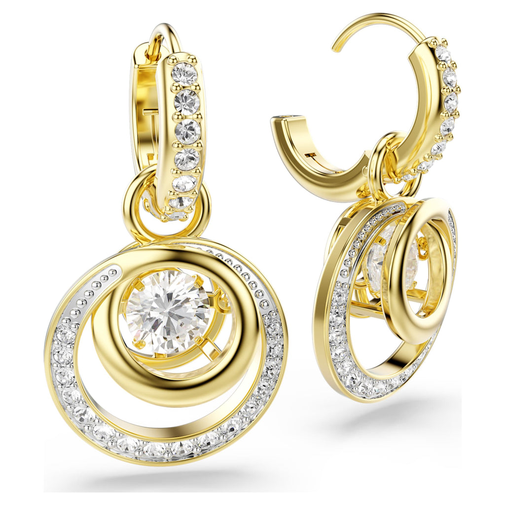 Swarovski Hyperbola drop earrings Round cut, White, 18K gold finish
