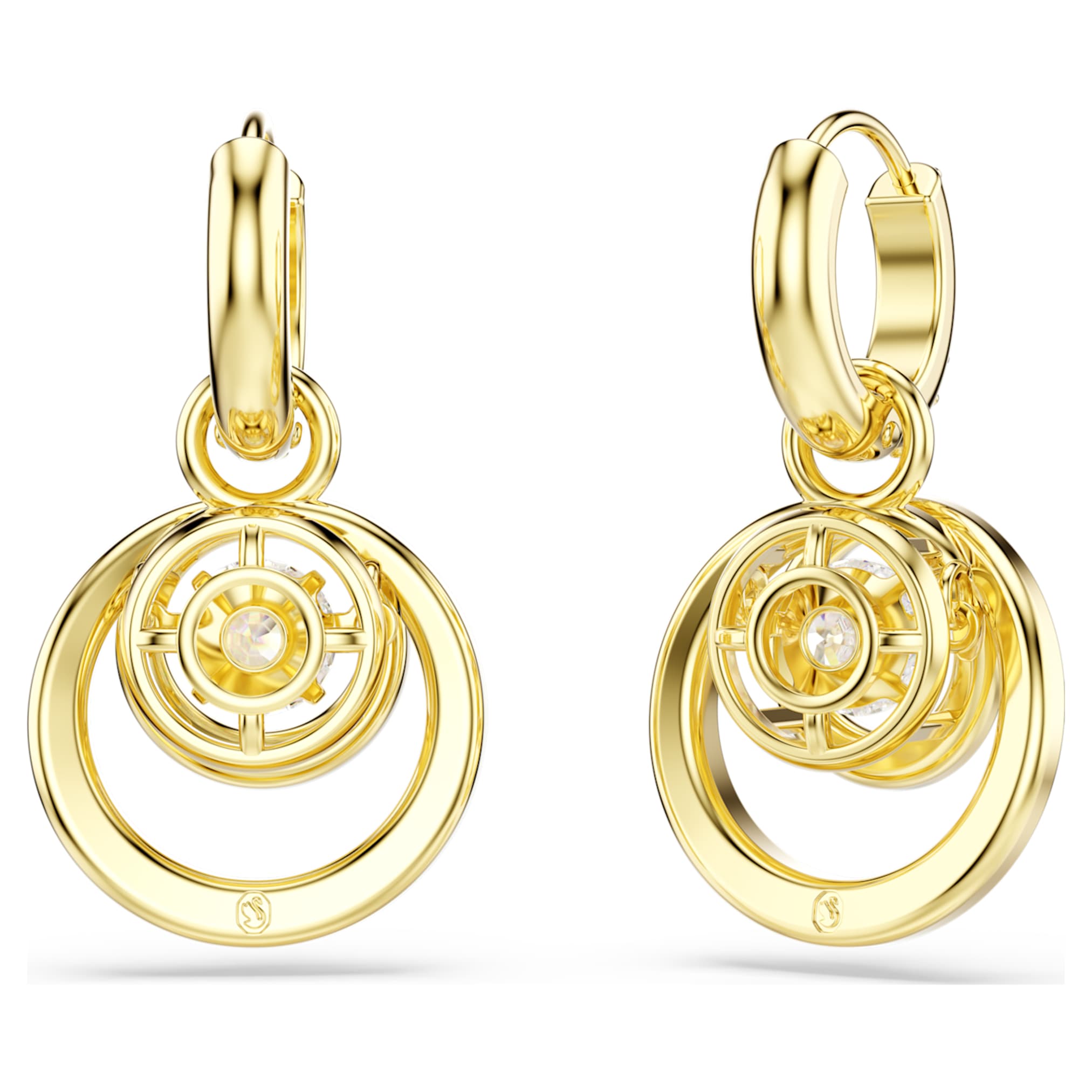 Swarovski Hyperbola drop earrings Round cut, White, 18K gold finish