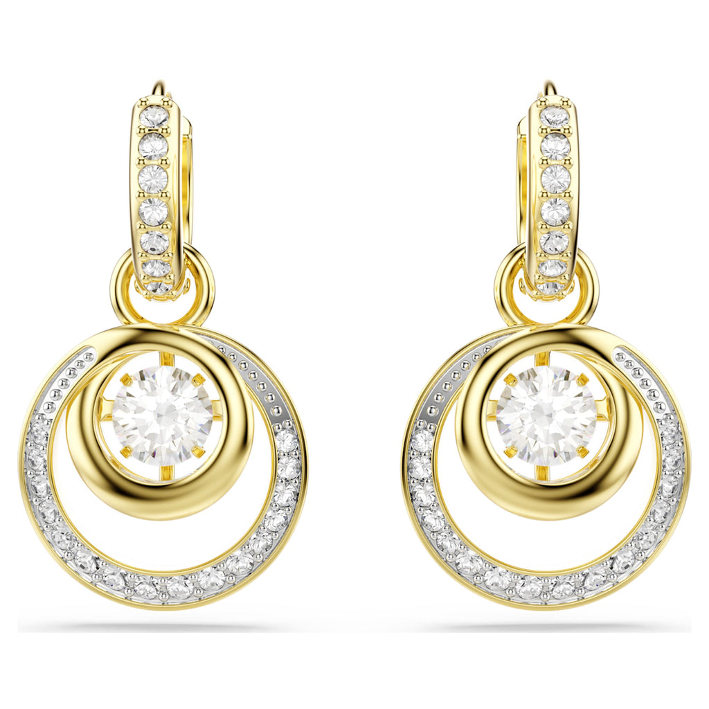 Swarovski Hyperbola drop earrings Round cut, White, 18K gold finish