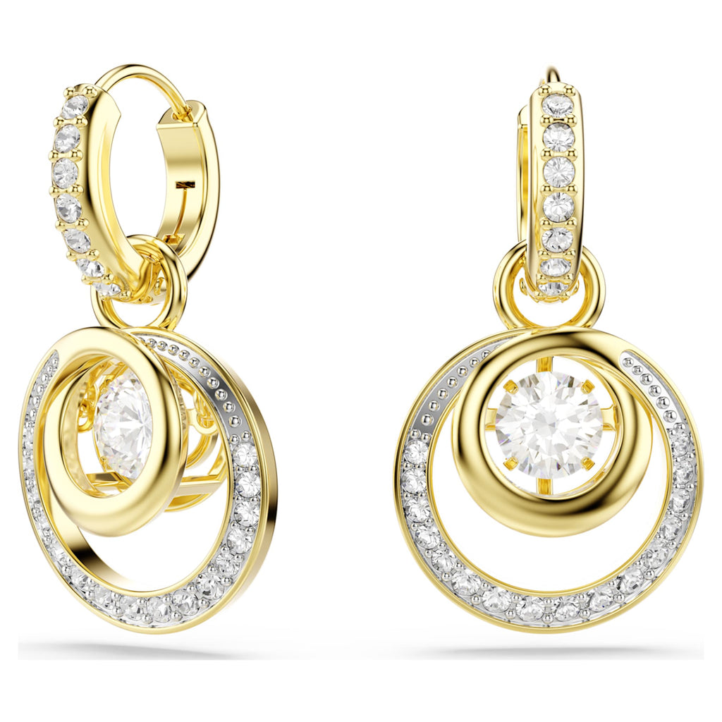 Swarovski Hyperbola drop earrings Round cut, White, 18K gold finish