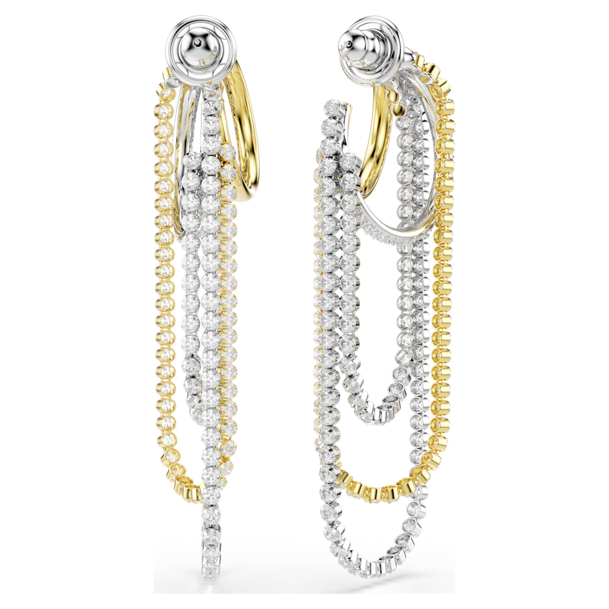 Swarovski Hyperbola earrings Layered, Round cut, White, Mixed metal finish