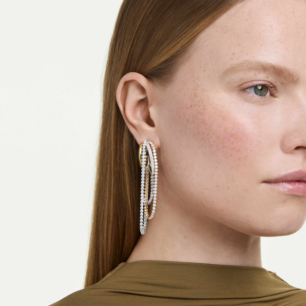 Swarovski Hyperbola earrings Layered, Round cut, White, Mixed metal finish