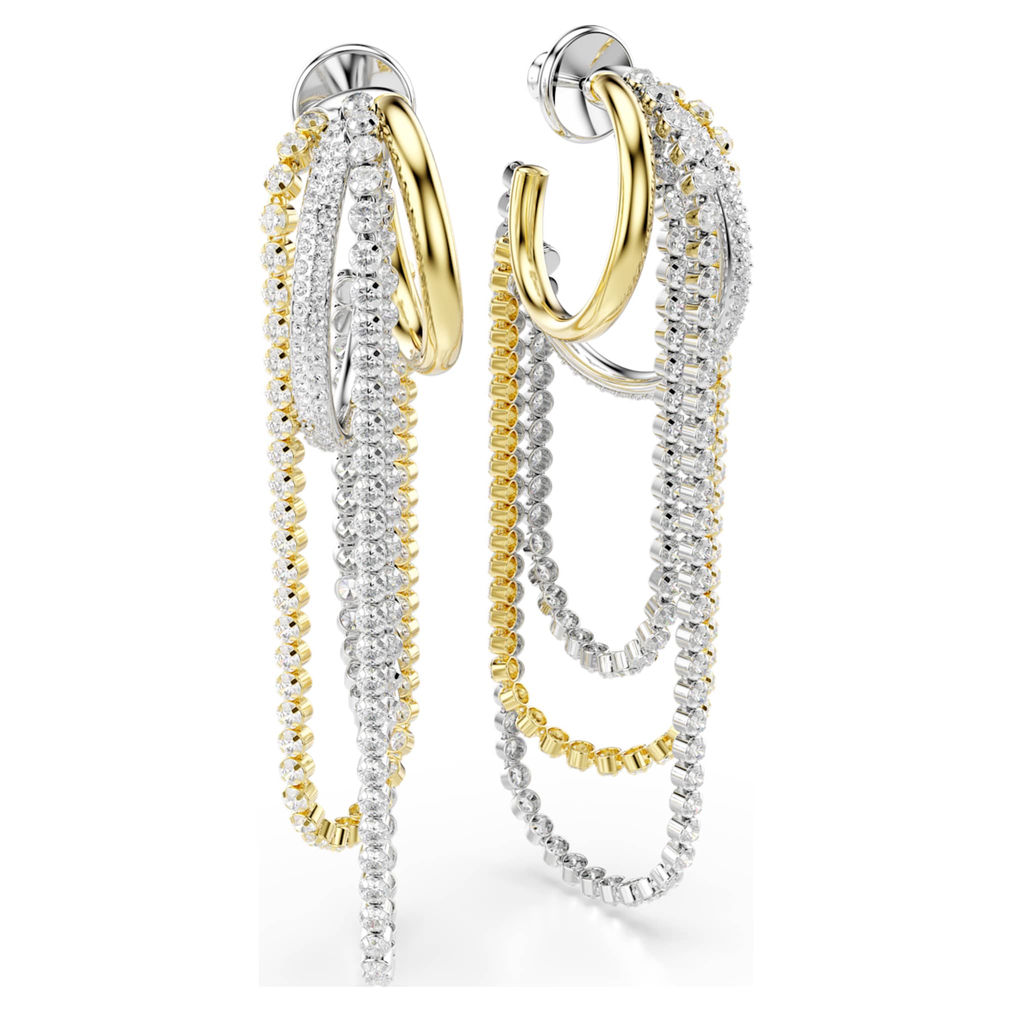 Swarovski Hyperbola earrings Layered, Round cut, White, Mixed metal finish