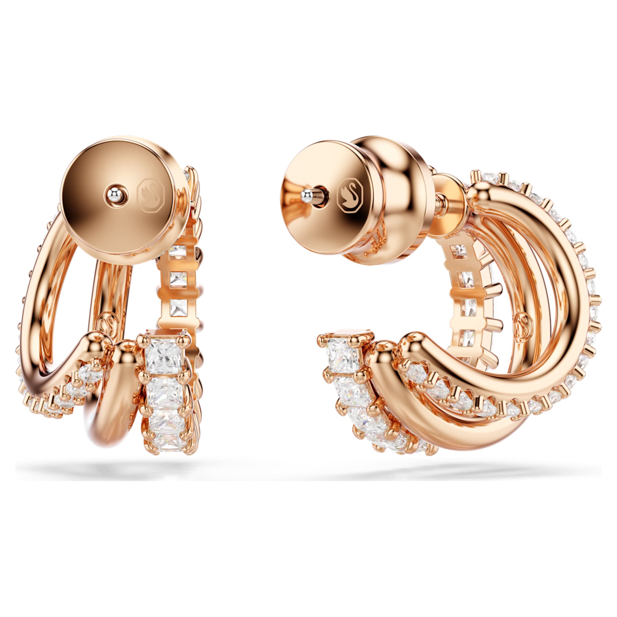 Swarovski Hyperbola hoop earrings Mixed cuts, Mini, White, 18K rose gold finish