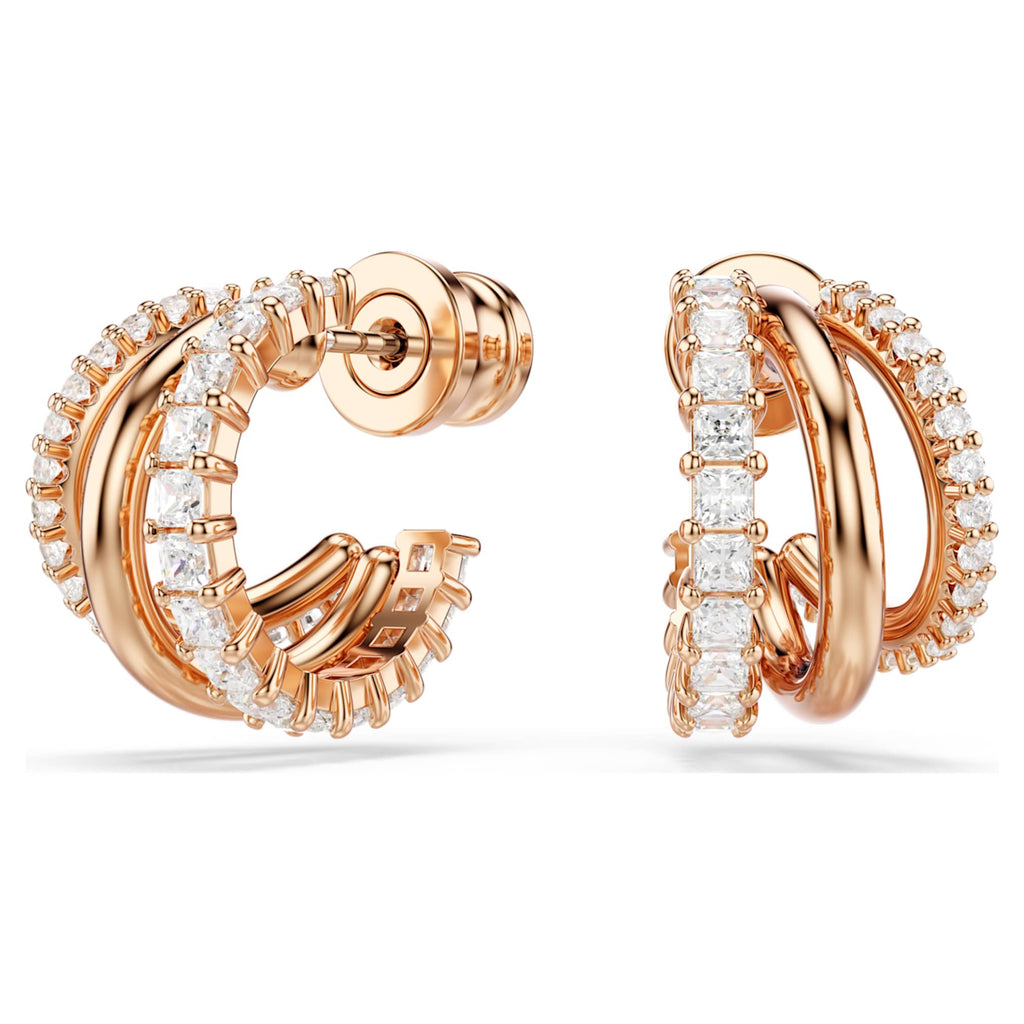 Swarovski Hyperbola hoop earrings Mixed cuts, Mini, White, 18K rose gold finish
