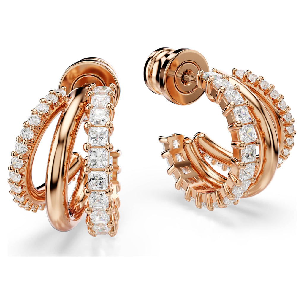 Swarovski Hyperbola hoop earrings Mixed cuts, Mini, White, 18K rose gold finish
