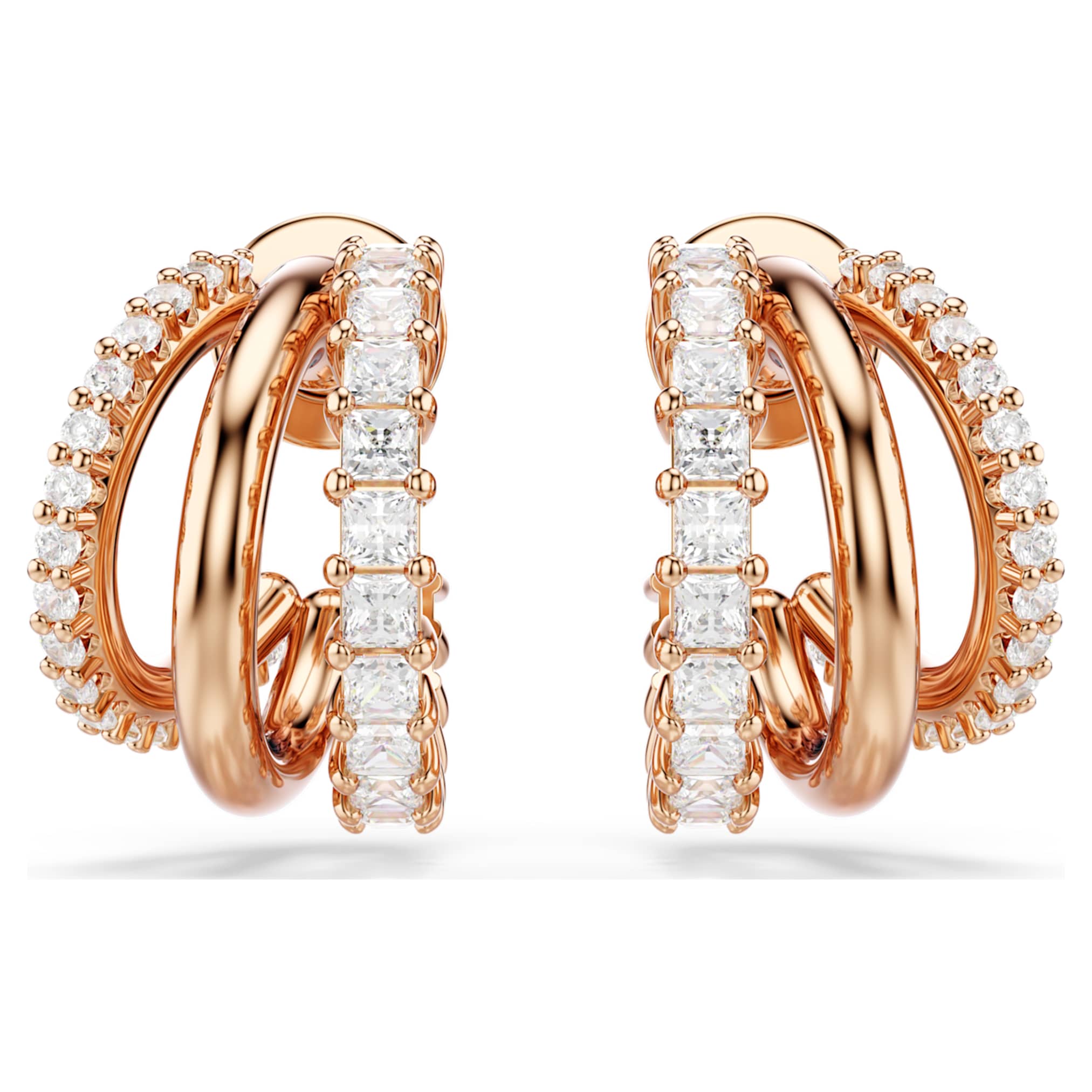 Swarovski Hyperbola hoop earrings Mixed cuts, Mini, White, 18K rose gold finish