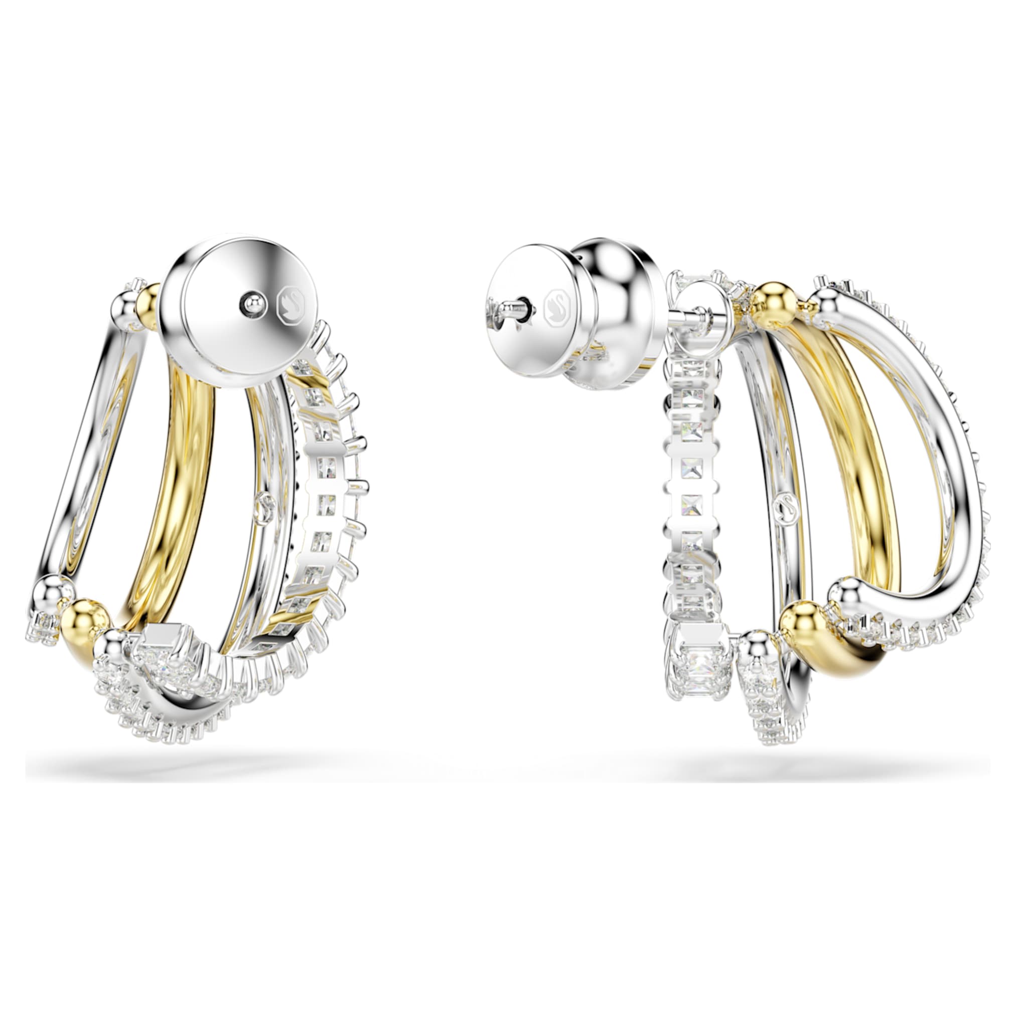 Swarovski Hyperbola hoop earrings Mixed cuts, Mini, White, Mixed metal finish