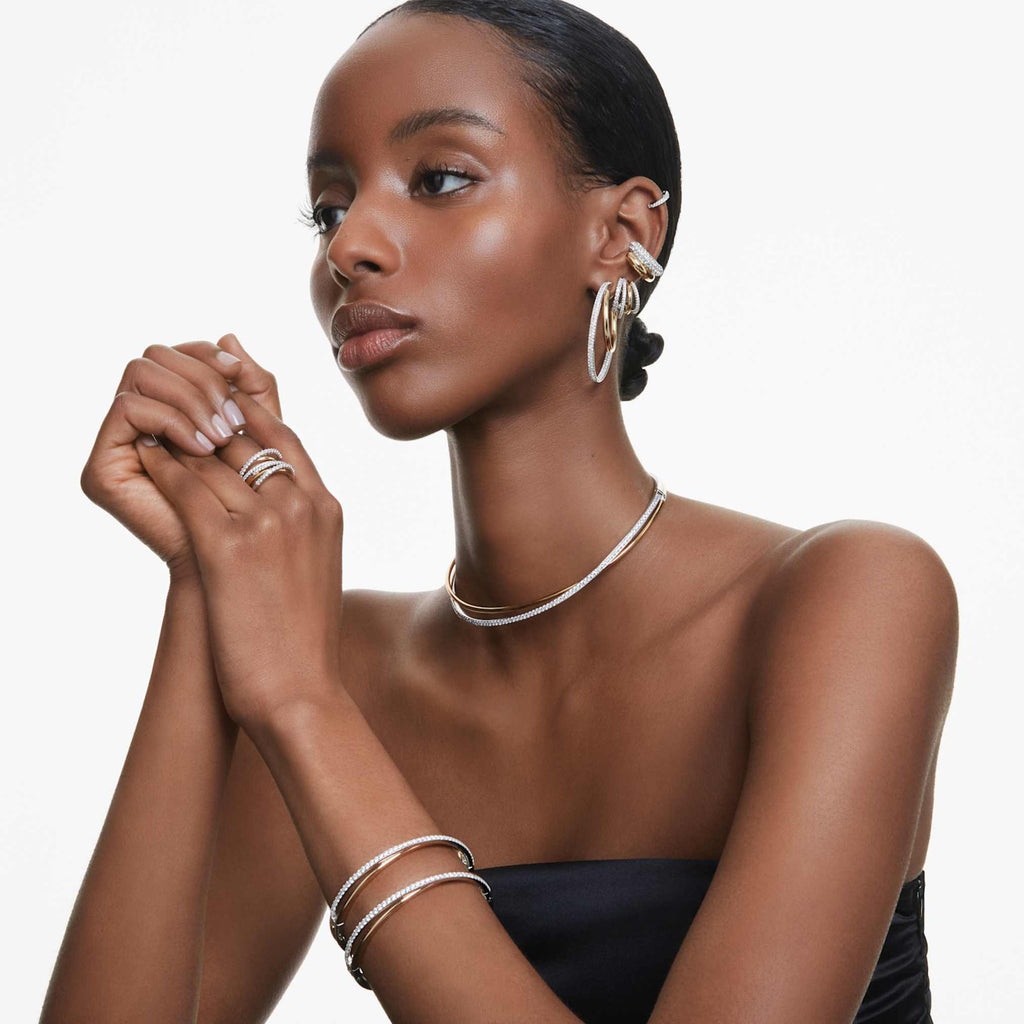 Swarovski Hyperbola hoop earrings Round cut, Medium, White, Mixed metal finish