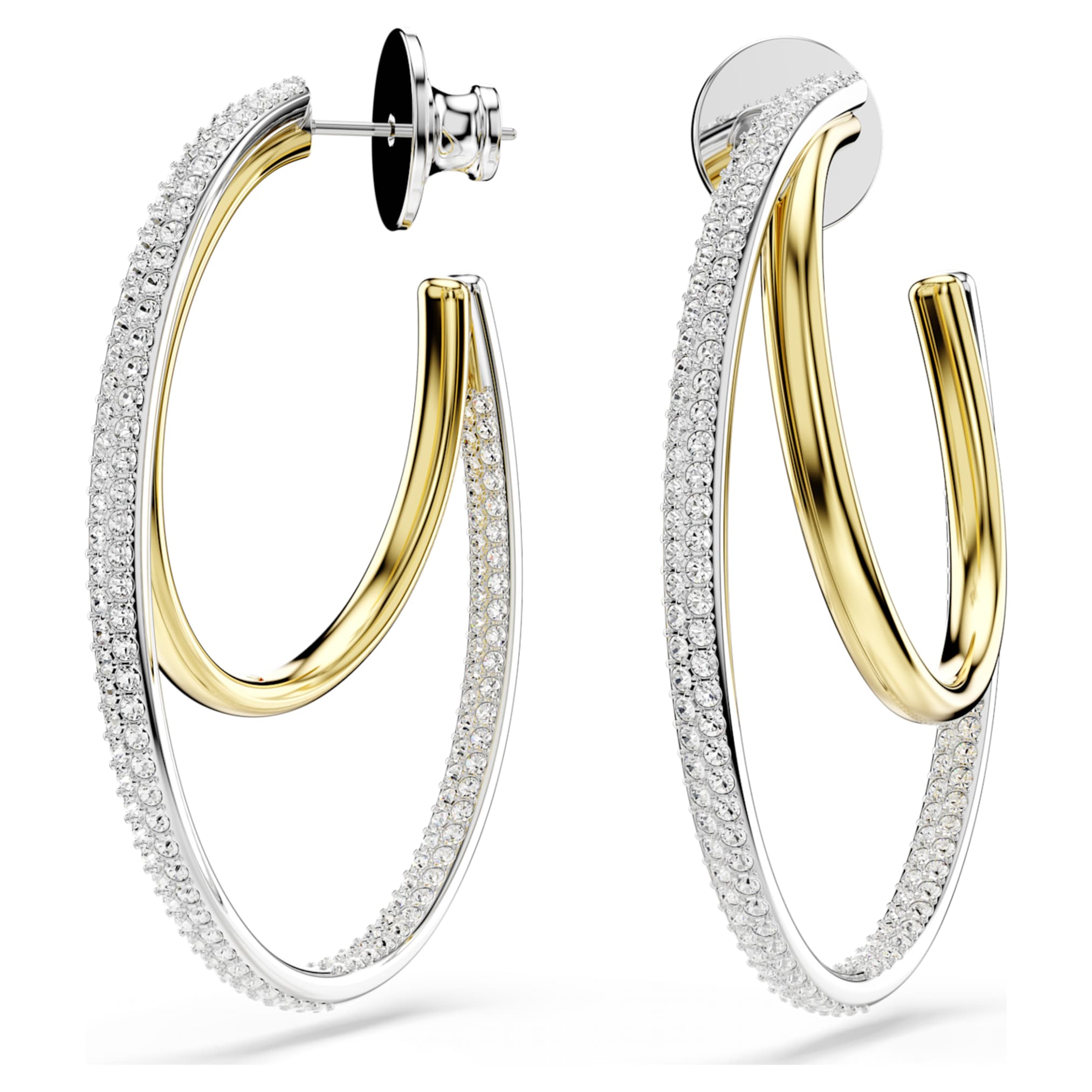 Swarovski Hyperbola hoop earrings Round cut, Medium, White, Mixed metal finish