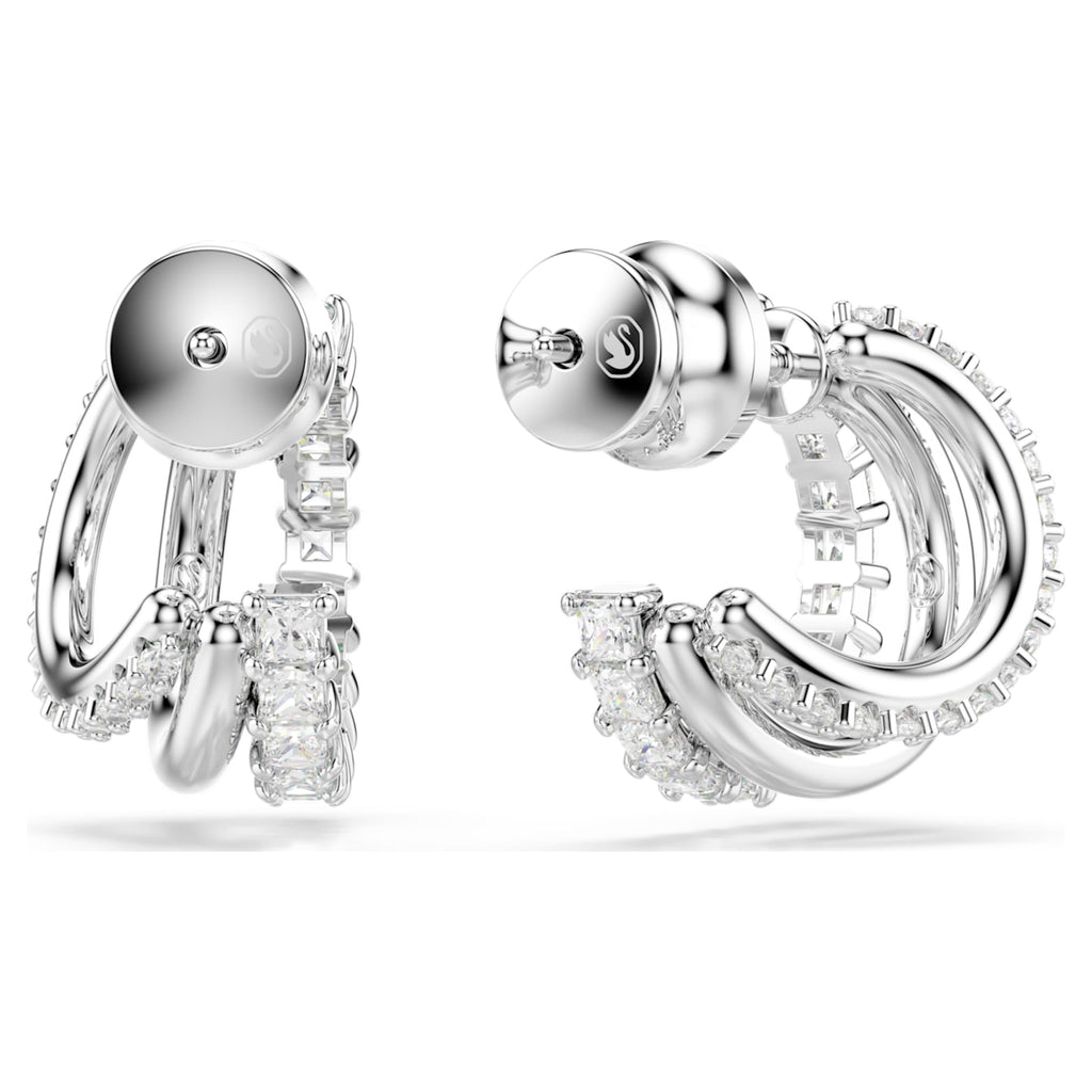 Swarovski Hyperbola hoop earrings Round cut, Mini, White, Rhodium plated