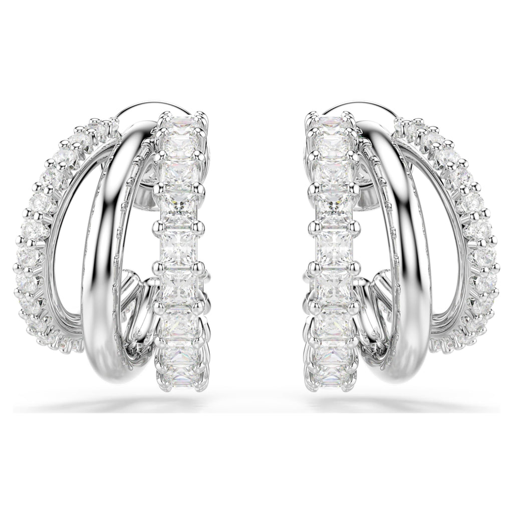 Swarovski Hyperbola hoop earrings Round cut, Mini, White, Rhodium plated