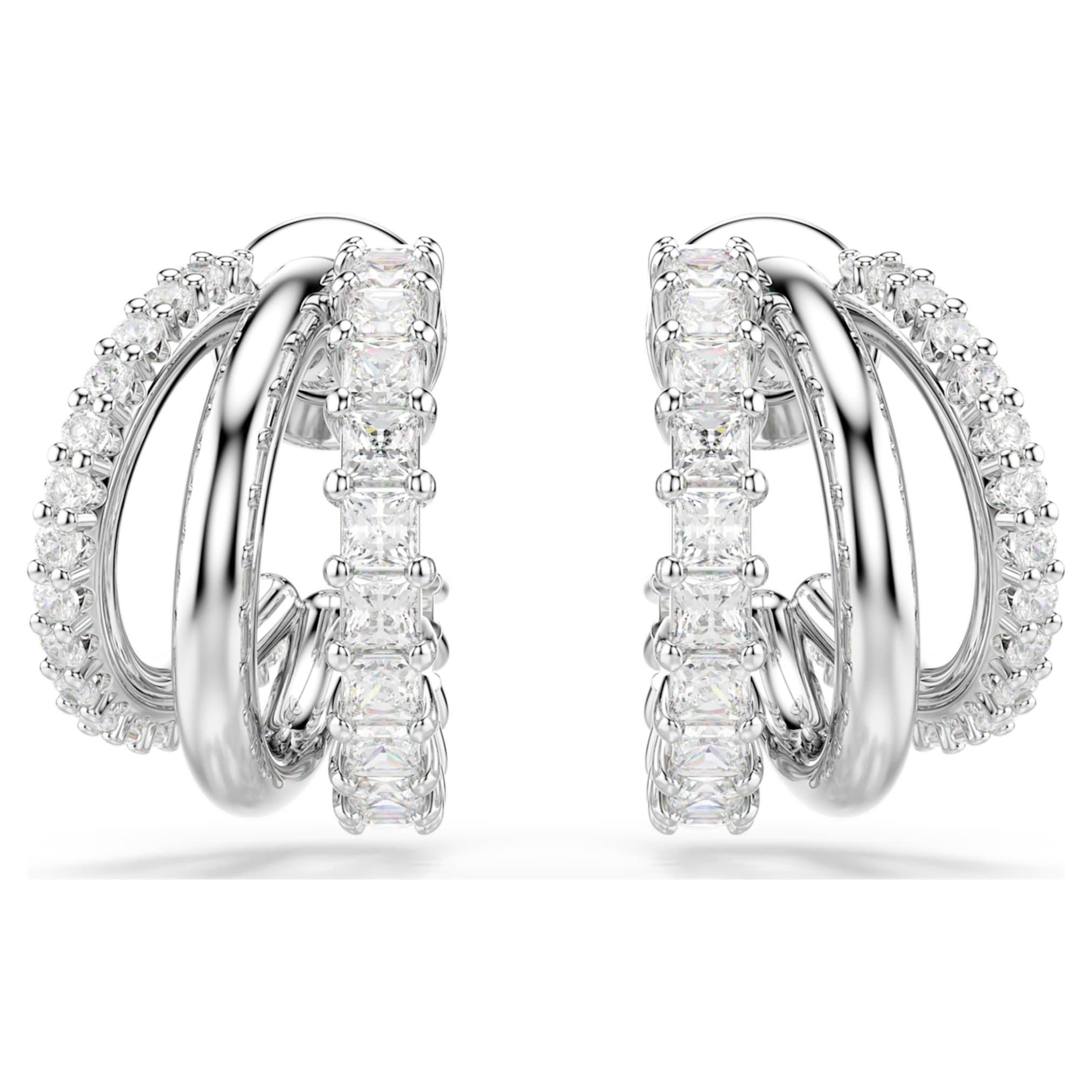 Swarovski Hyperbola hoop earrings Round cut, Mini, White, Rhodium plated