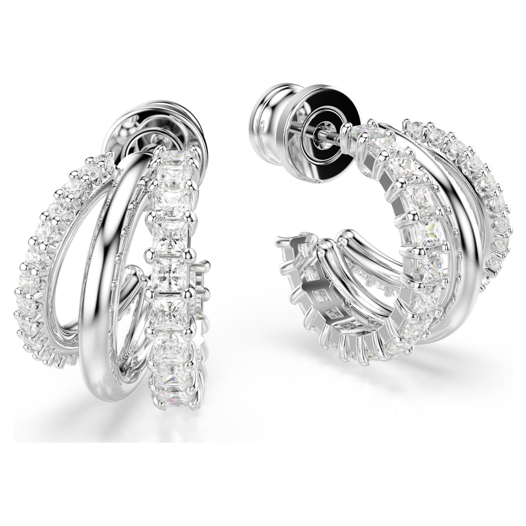 Swarovski Hyperbola hoop earrings Round cut, Mini, White, Rhodium plated