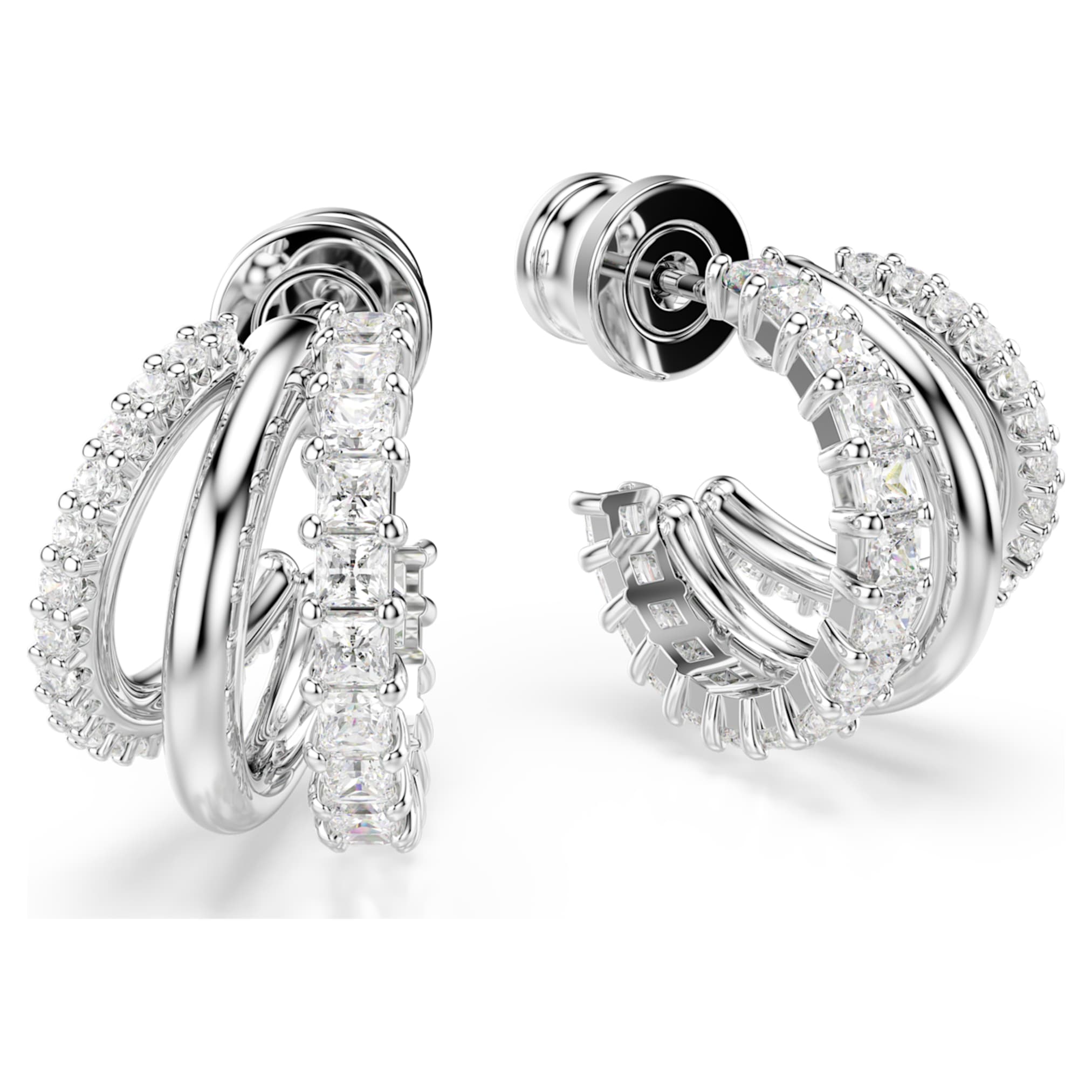Swarovski Hyperbola hoop earrings Round cut, Mini, White, Rhodium plated