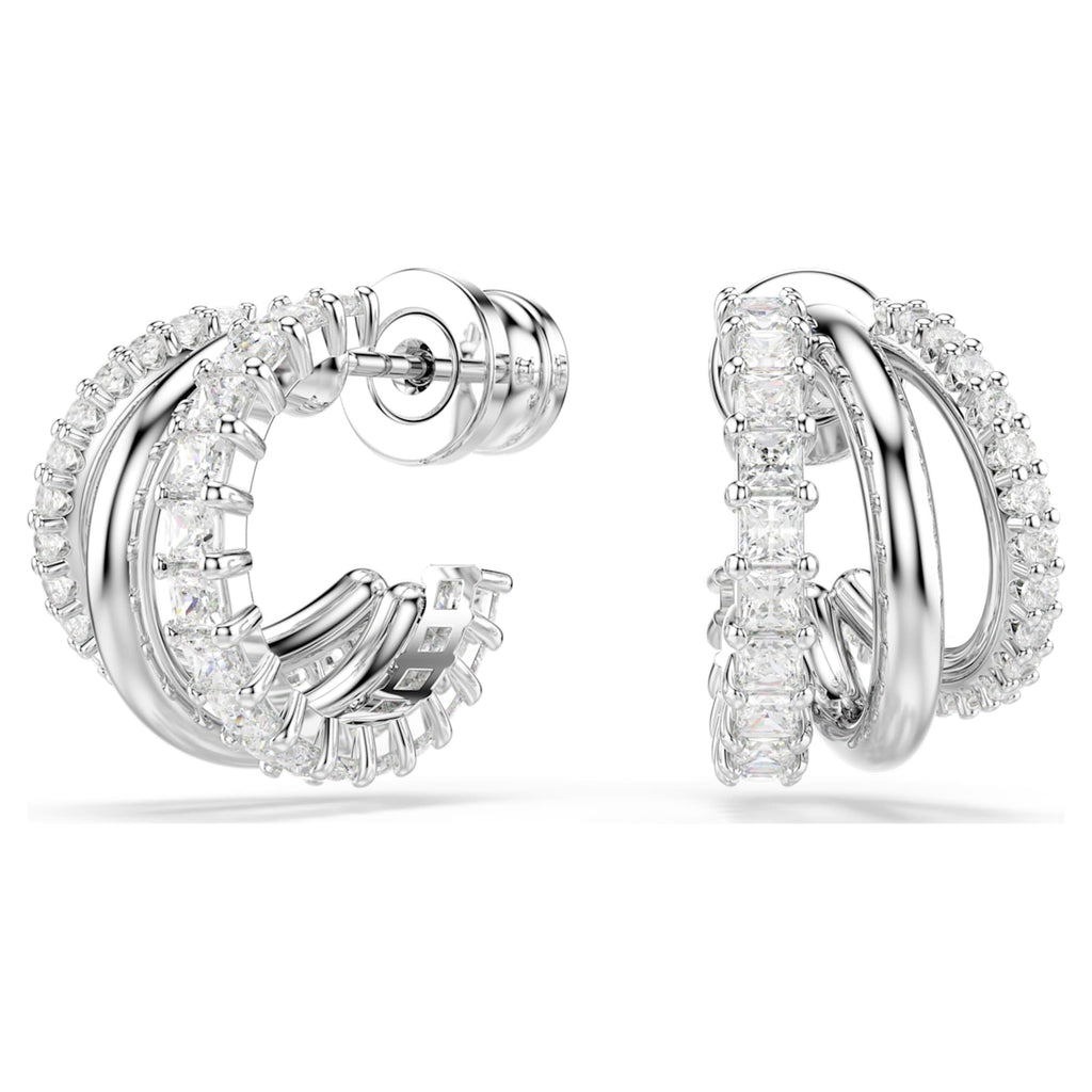 Swarovski Hyperbola hoop earrings Round cut, Mini, White, Rhodium plated