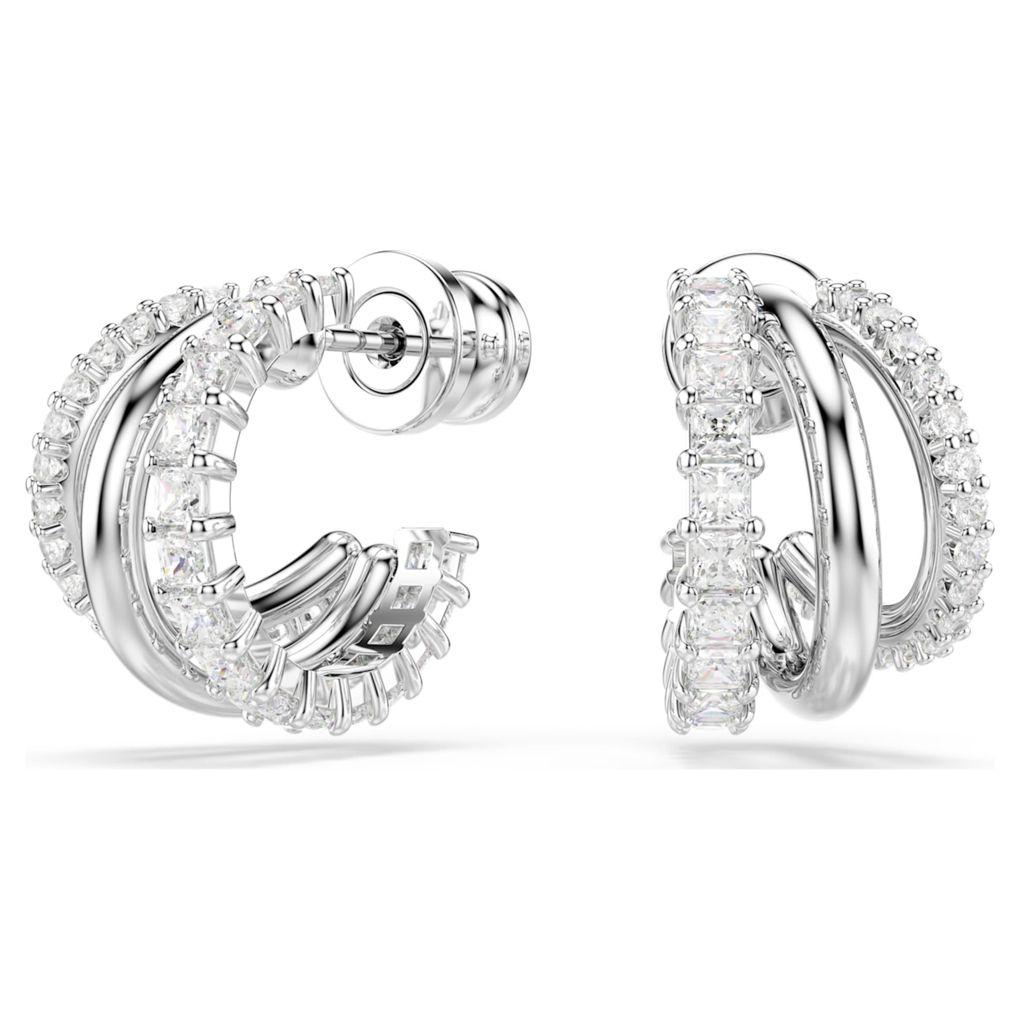 Swarovski Hyperbola hoop earrings Round cut, Mini, White, Rhodium plated