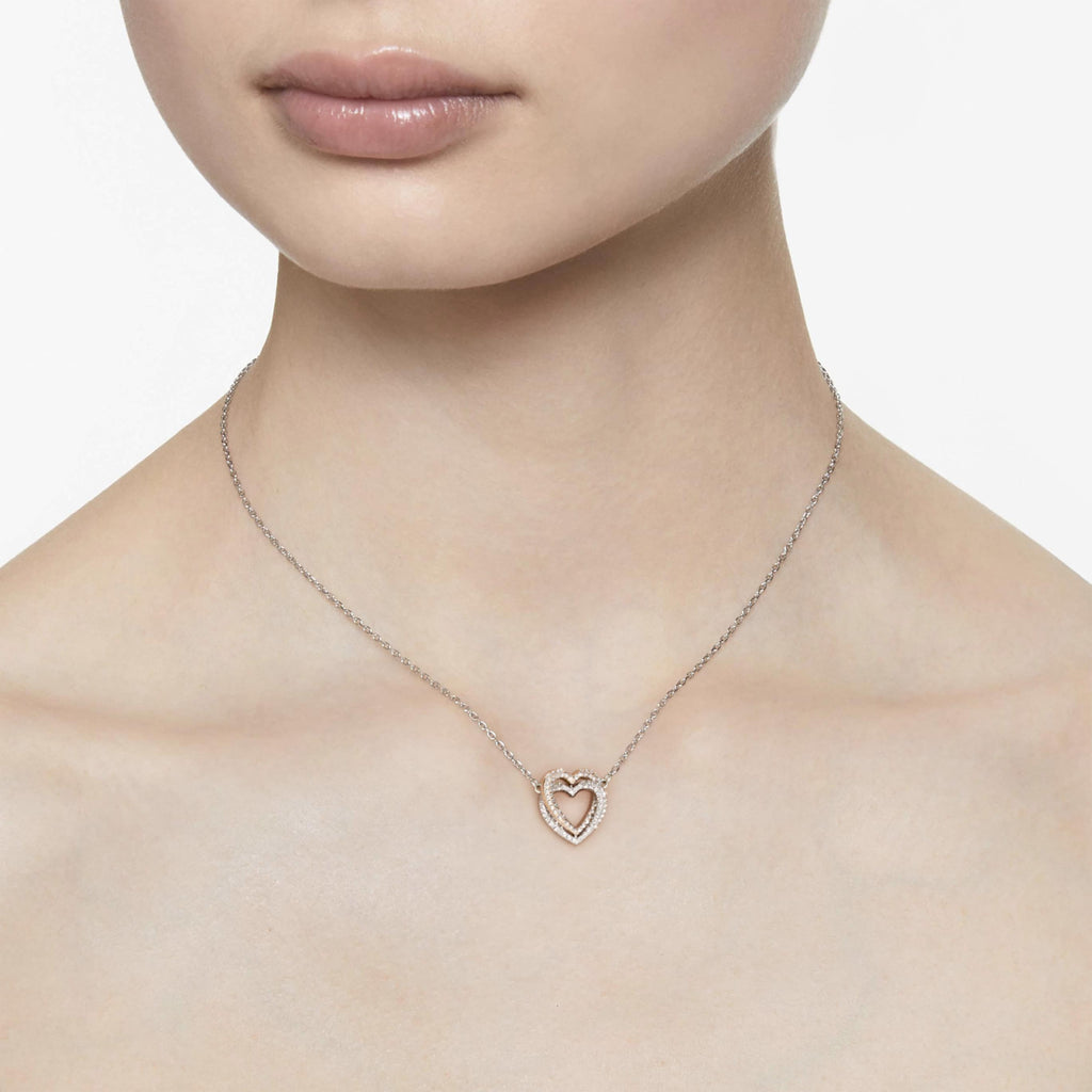 Swarovski Hyperbola necklace Round cut, Heart, White, Mixed metal finish