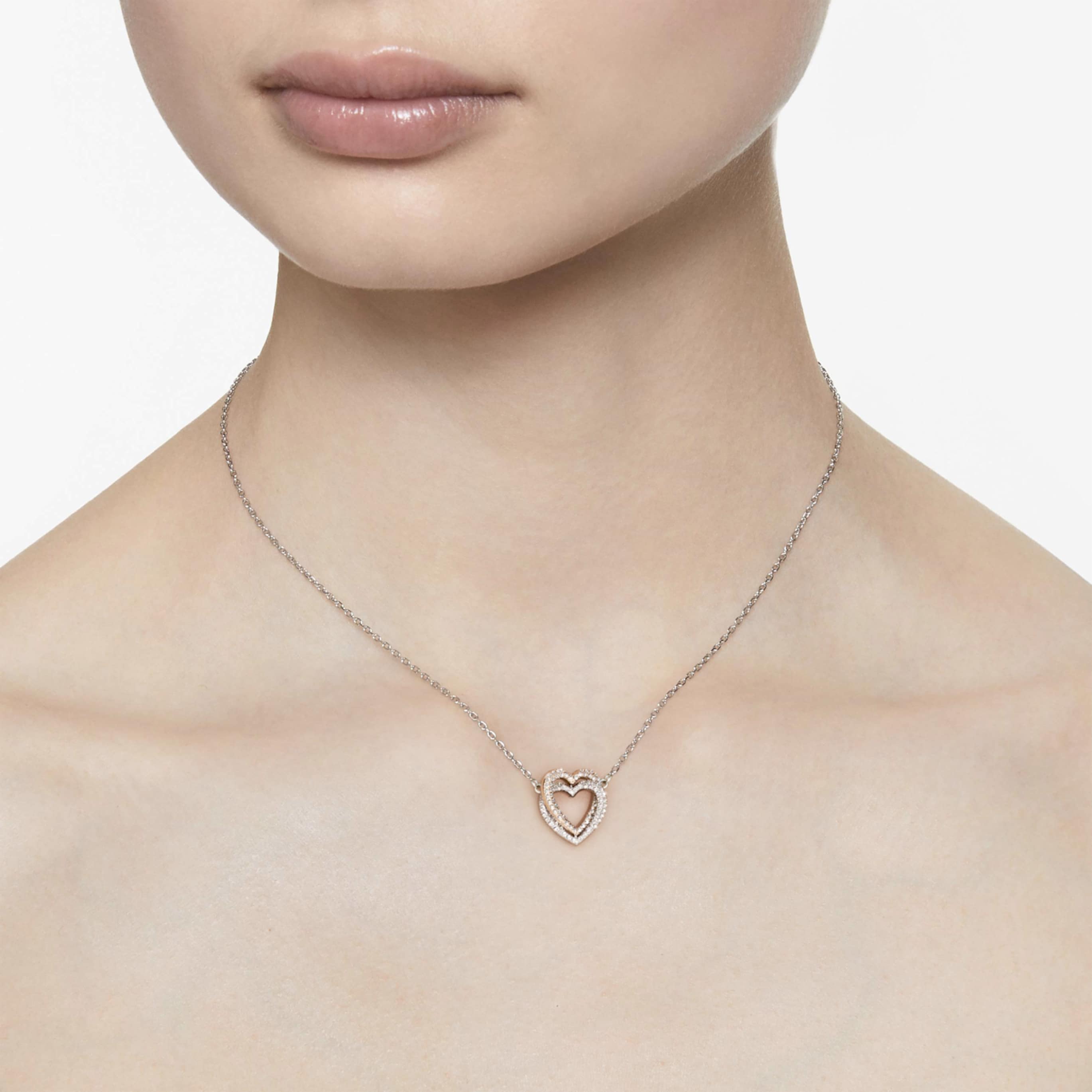 Swarovski Hyperbola necklace Round cut, Heart, White, Mixed metal finish